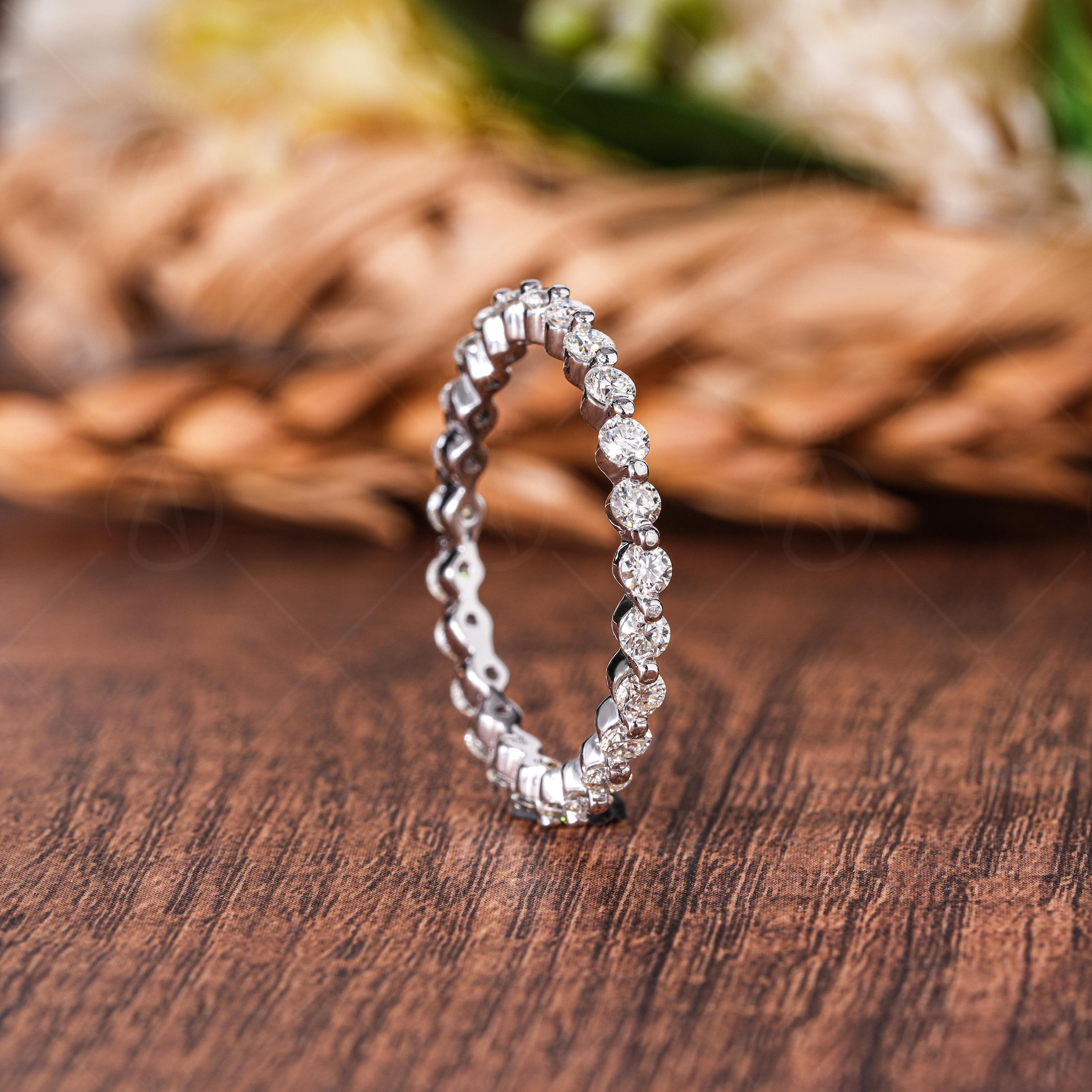 Lab Grown Diamond Eternity Band, 14K Gold Bubble Wedding Ring
