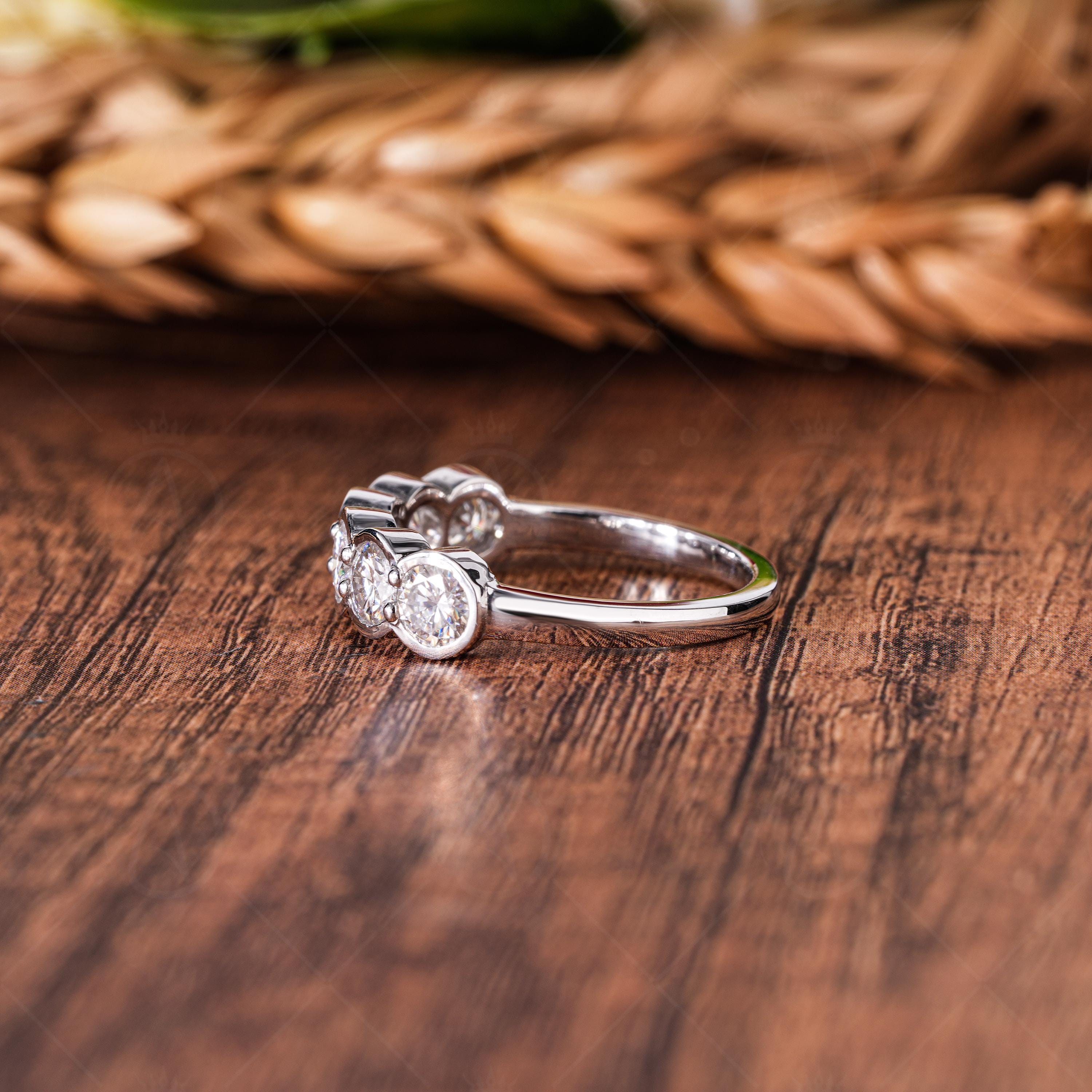 Lab Grown Diamond Wedding Band, Half Bezel Anniversary Ring
