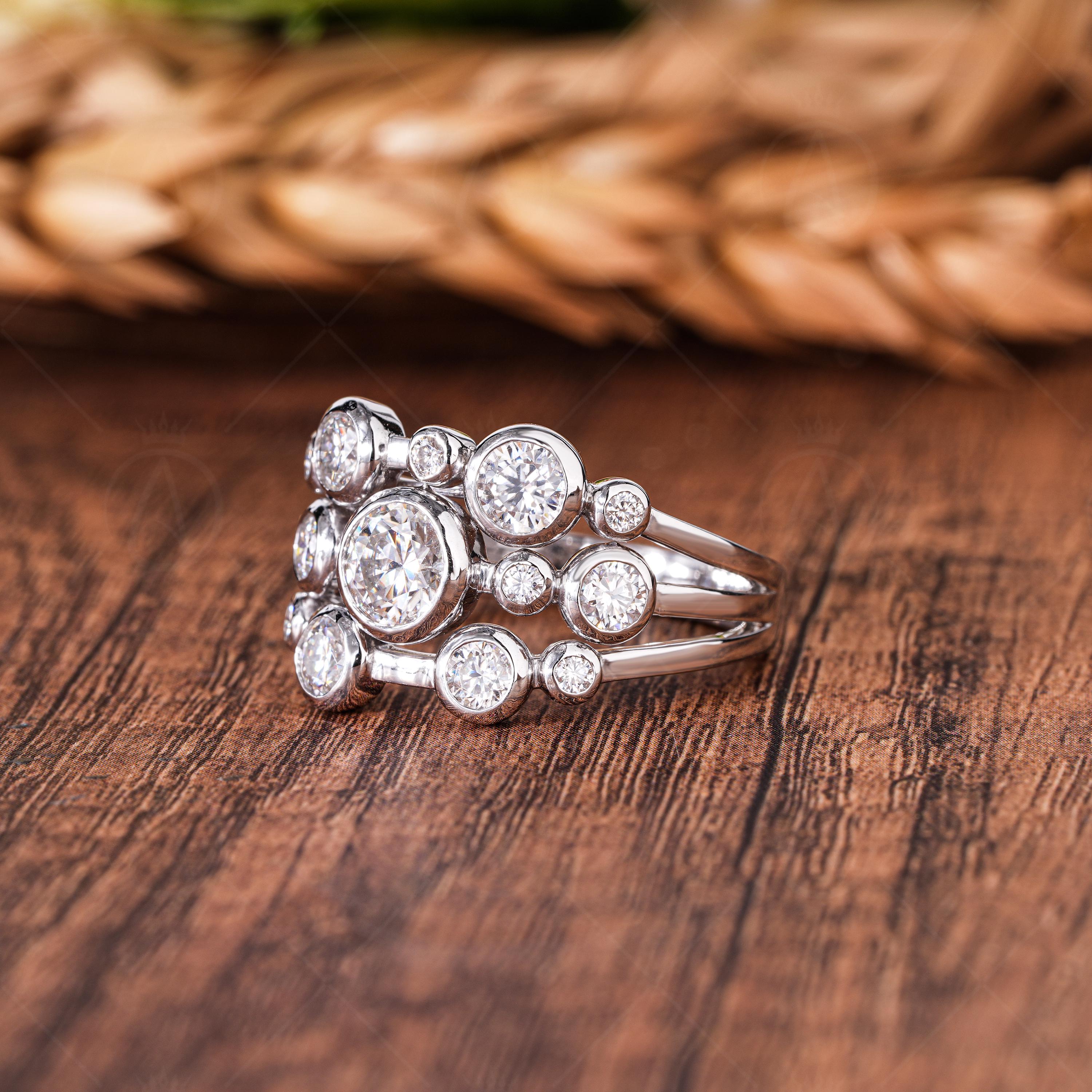 Lab Grown Diamond Cocktail Ring, 14k White Gold Bubble Ring
