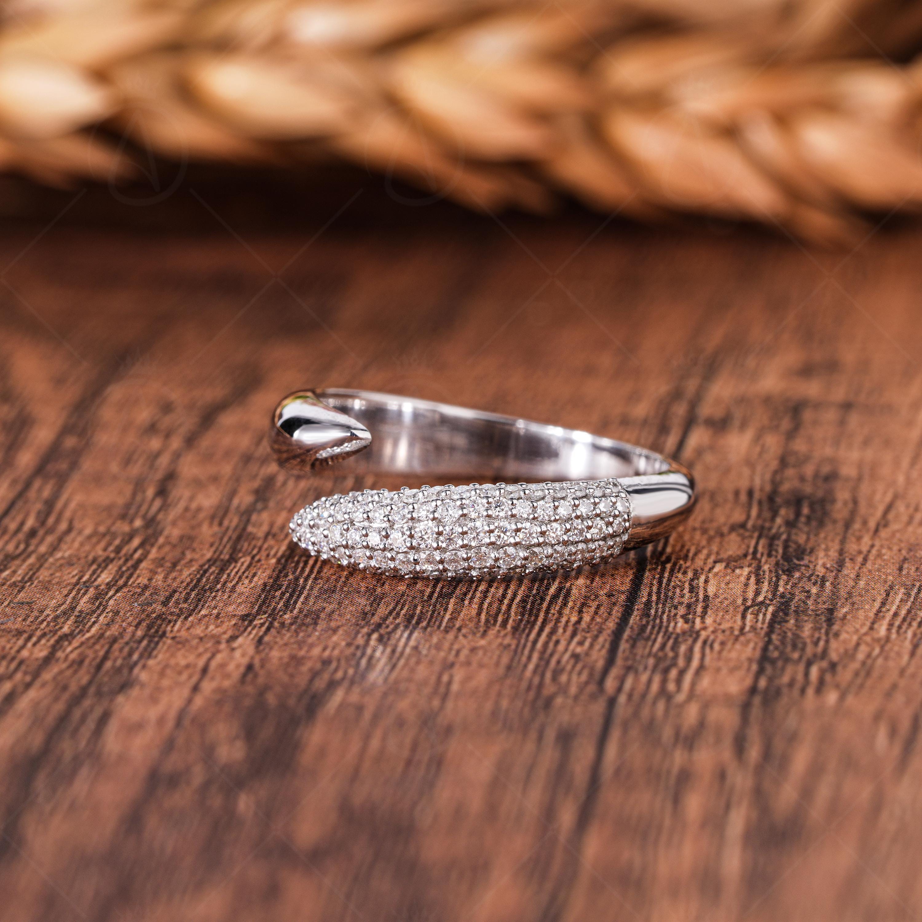 Micro Pave Lab Grown Diamond Open Cuff Ring, Sterling Silver