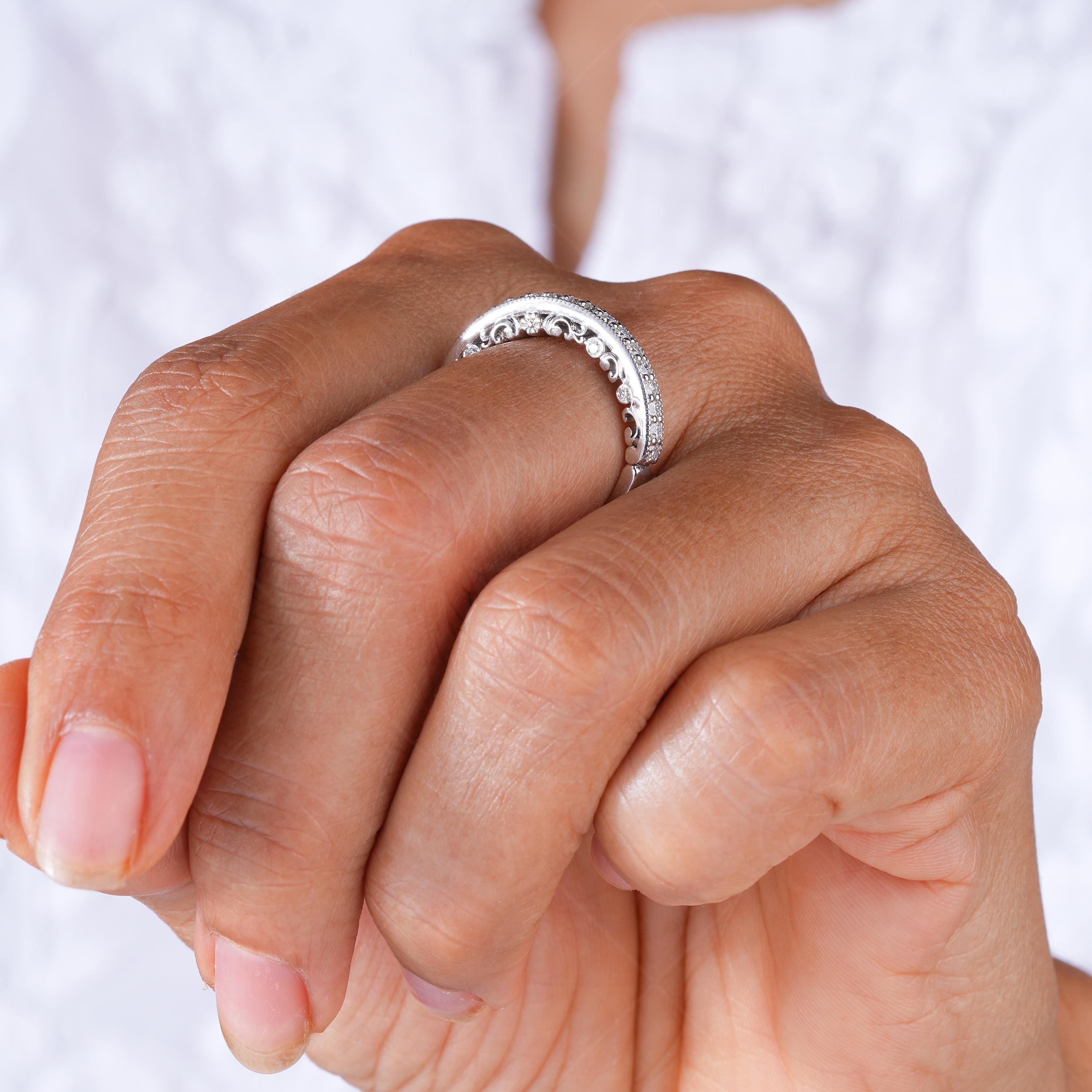 Art Deco Peekaboo Eternity Band Hidden Vintage Design Wedding Band Unique Moissanite Stacking Ring