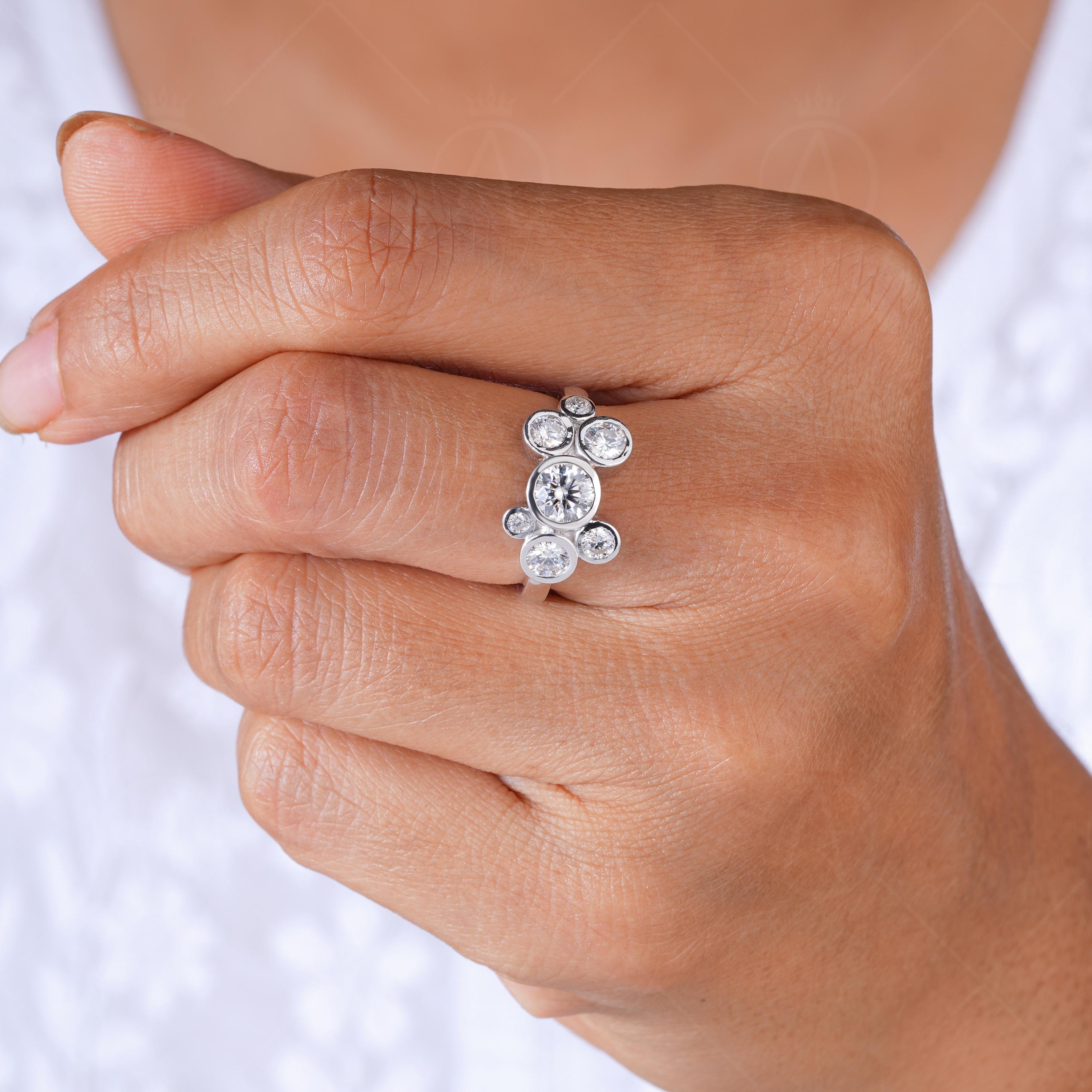 Multi Diamond Bubble Statement Ring Right Hand Lab Grown Diamond Anniversary Rings For Women