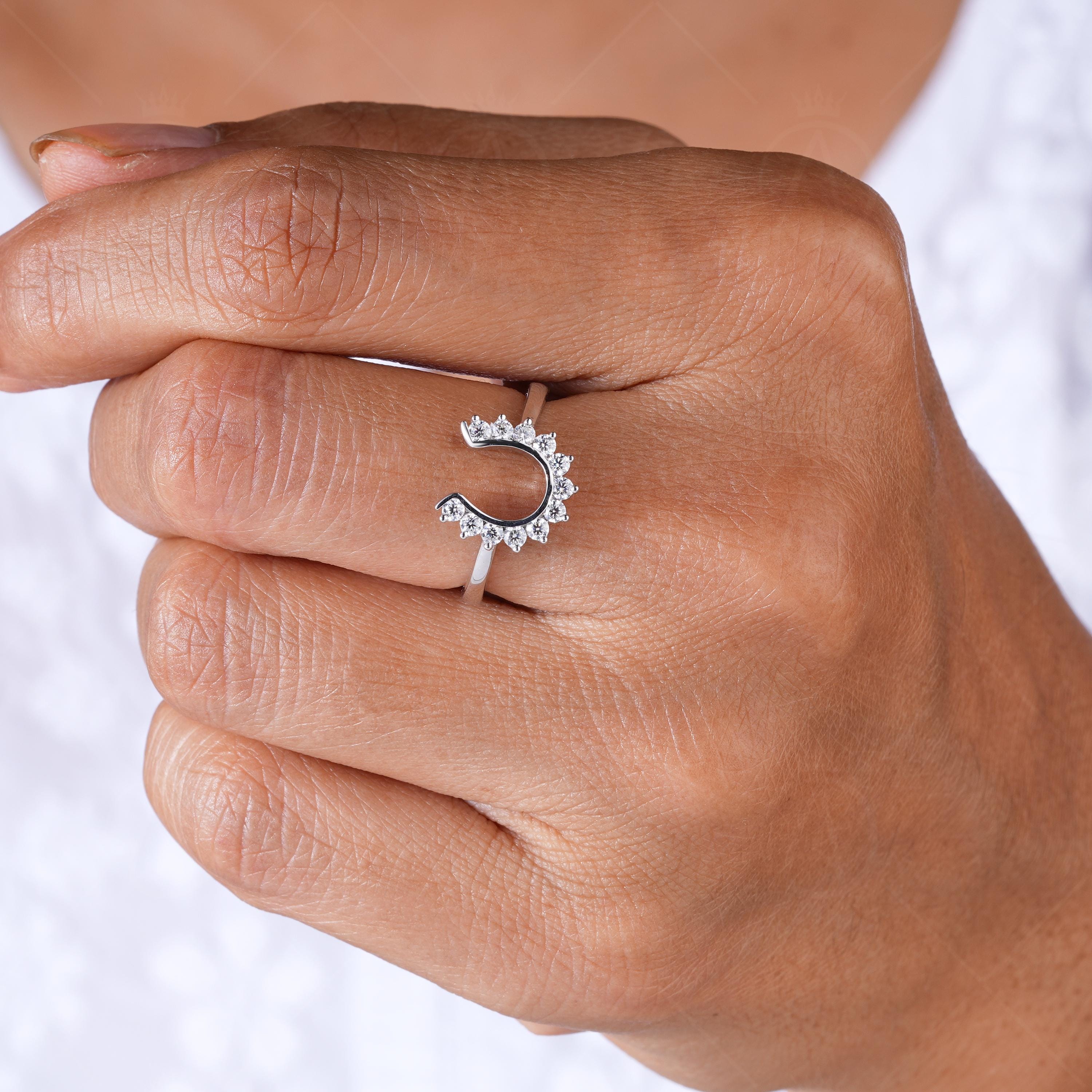 Horseshoe Lucky Charm Statement Ring, Moissanite Good Luck Ring For Her, Unique Statement Jewelry
