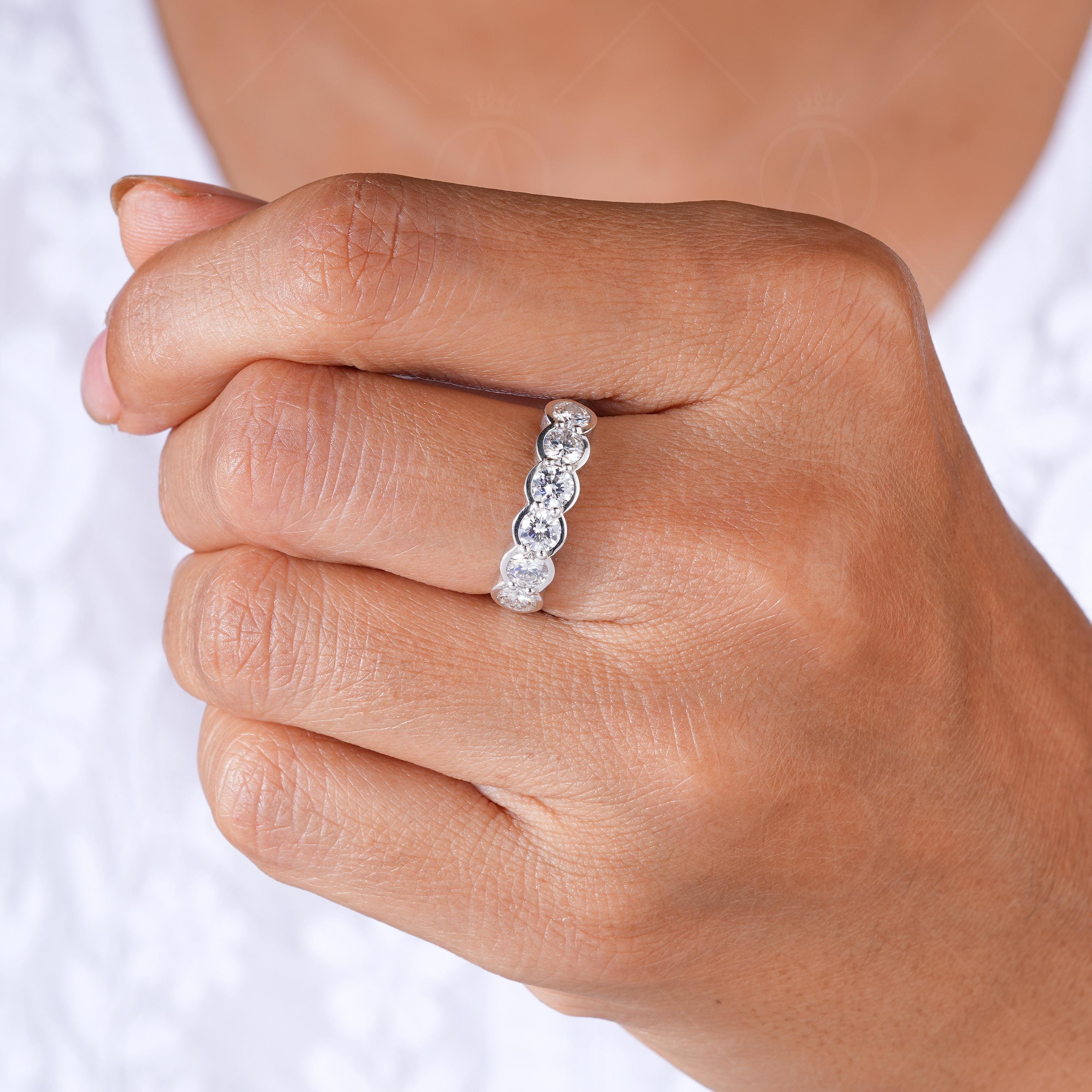 Lab Grown Diamond Wedding Band, Half Bezel Anniversary Ring