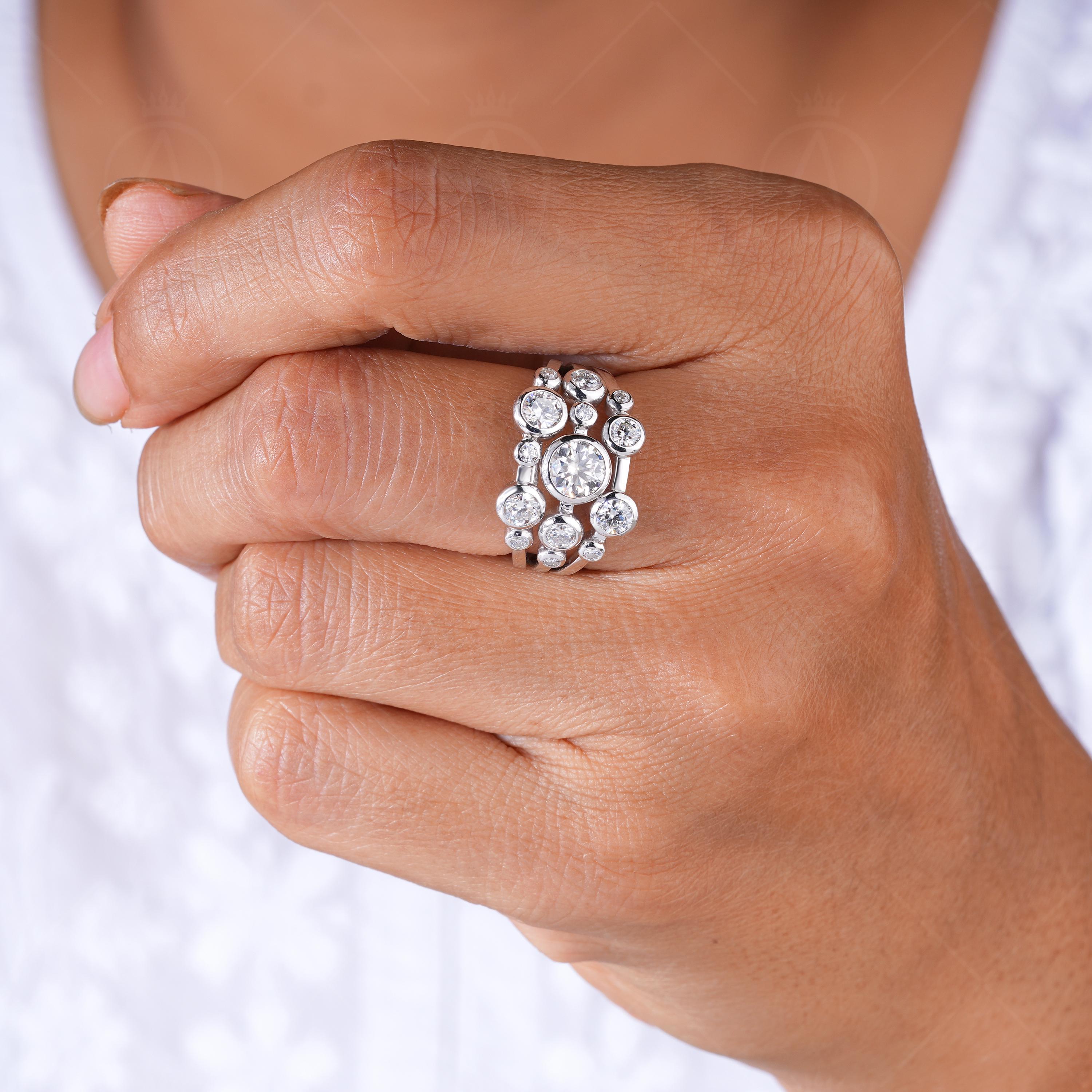 Lab Grown Diamond Cocktail Ring, 14k White Gold Bubble Ring