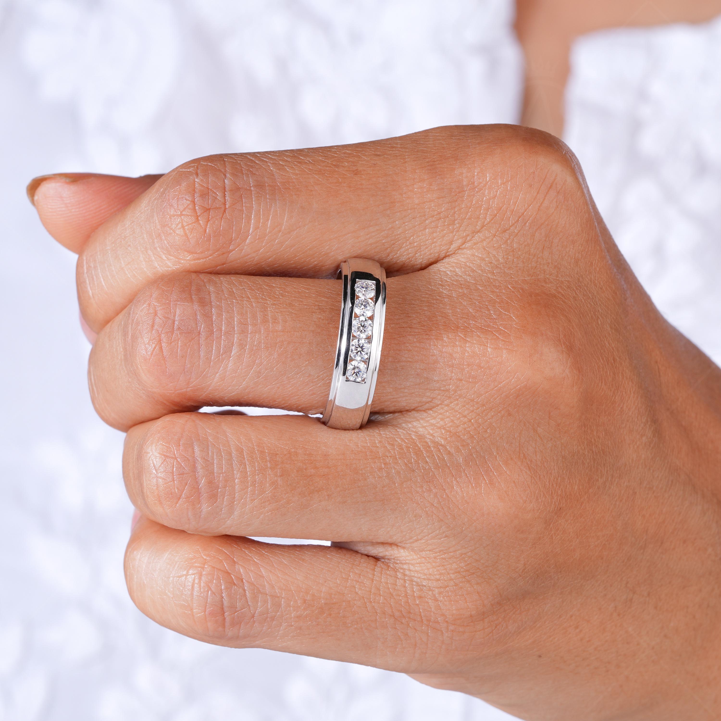 6.50mm Wide Lab Grown Diamond Men's Wedding Anniversary Band Classic Promise Ring For Him