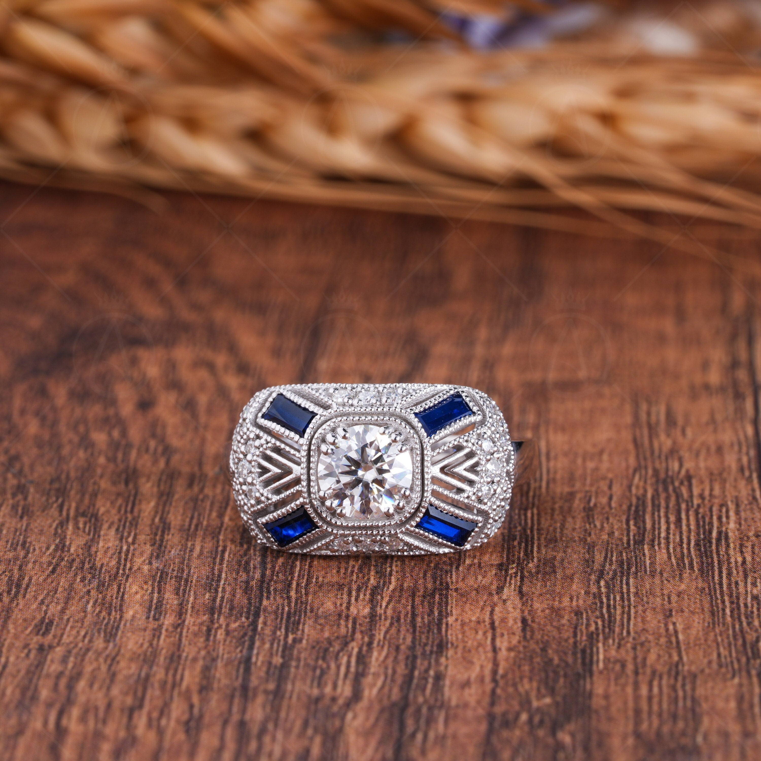 Moissanite Estate Engagement Ring, Vintage Art Deco Rings For Women, Unique Milgrain Vintage Ring, Estate Jewelry Ring, Promise Ring For Her