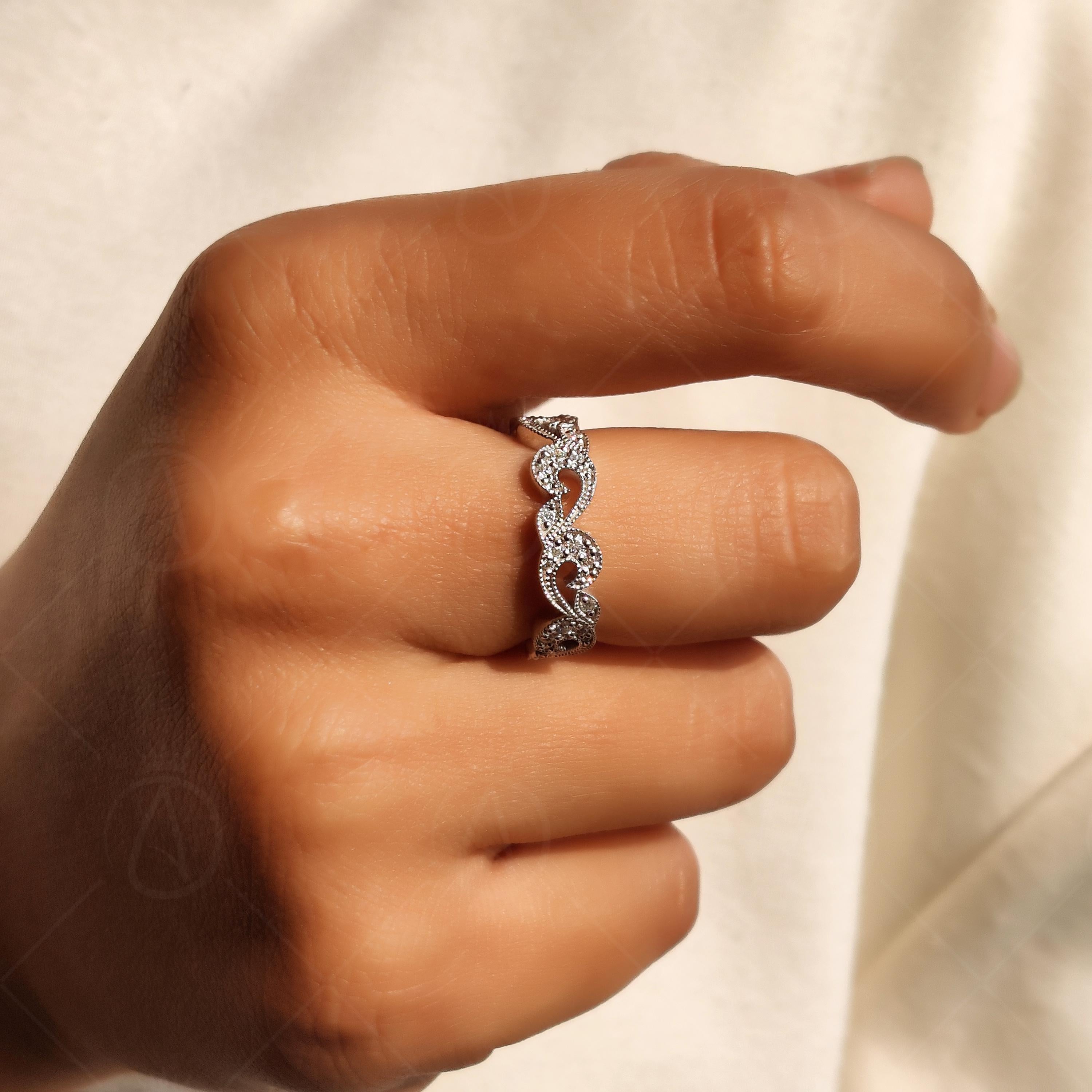 Nature Inspired Moissanite Leaf and Vine Half Eternity Wedding Band, Art Deco Botanical Floral Band, Leaves Band For Her