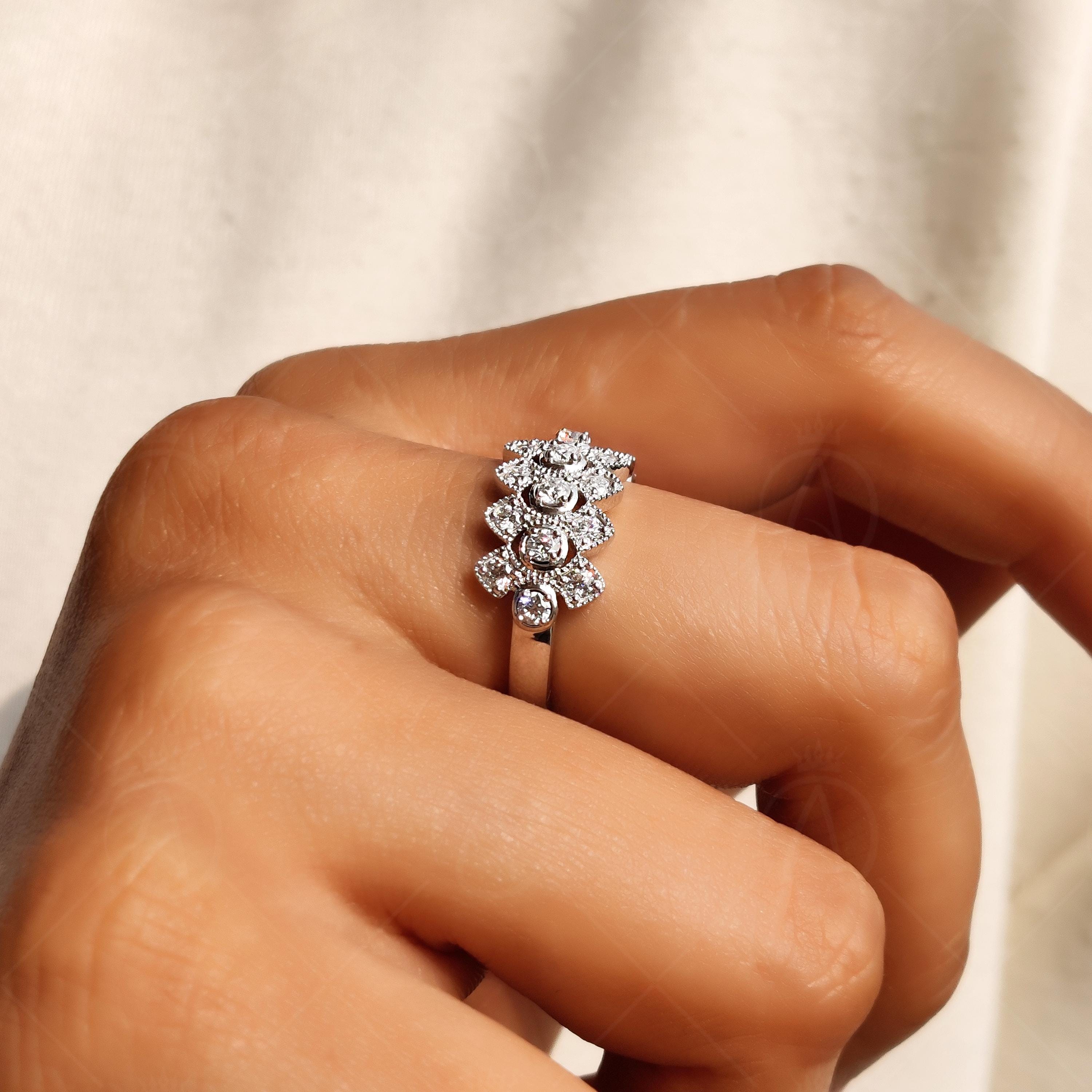Art Deco Moissanite Wedding Band, Scalloped Milgrain, Anniversary Gift