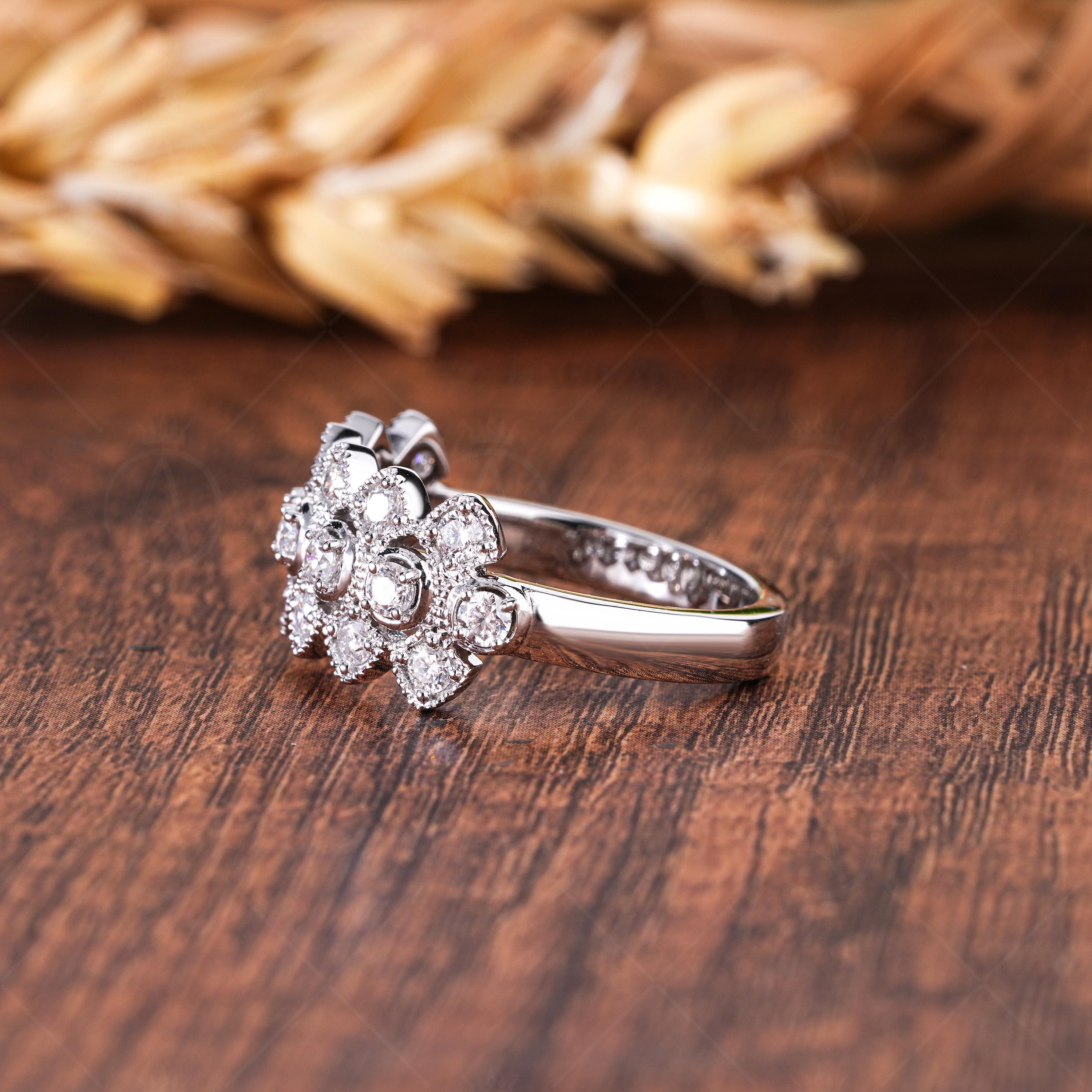 Art Deco Moissanite Wedding Band, Scalloped Milgrain, Anniversary Gift