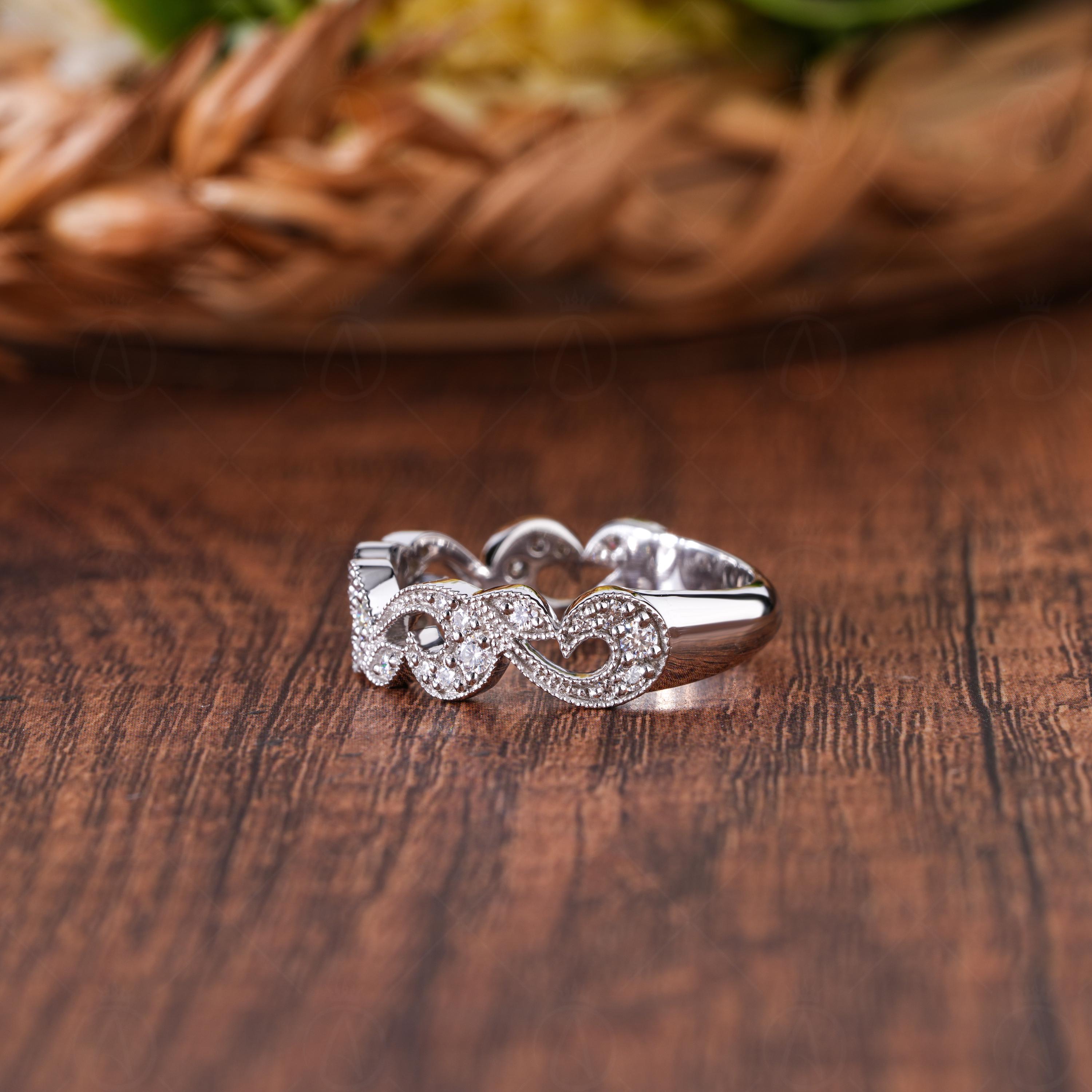 Nature Inspired Moissanite Leaf and Vine Half Eternity Wedding Band, Art Deco Botanical Floral Band, Leaves Band For Her