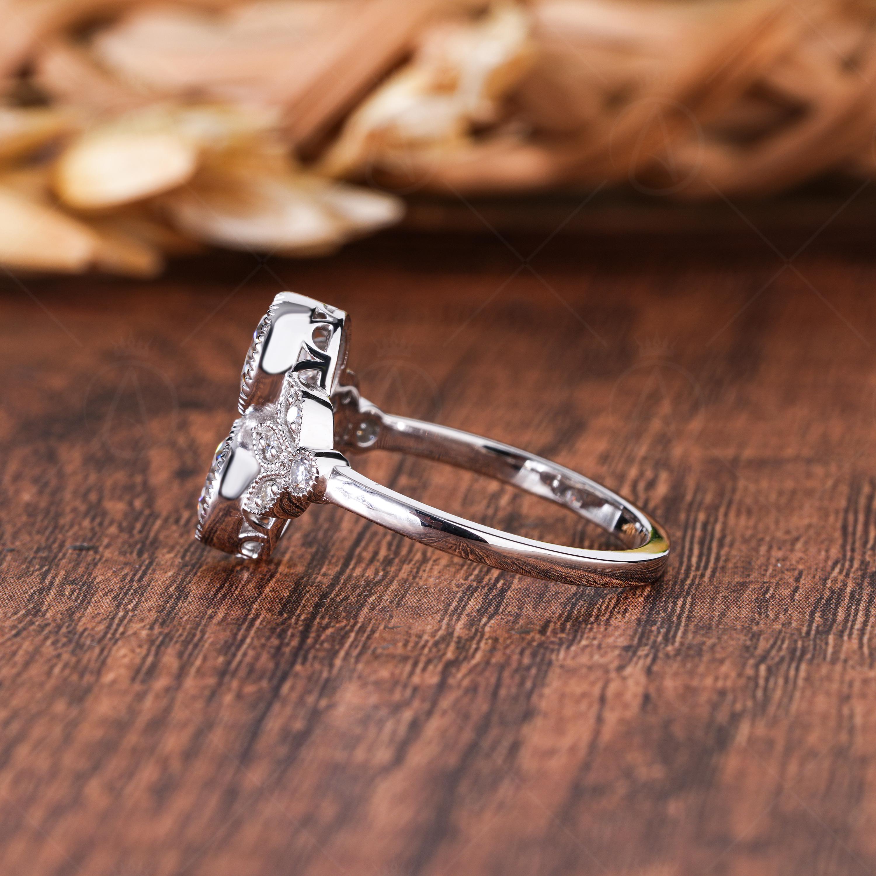 Edwardian Style Toi Et Moi Moissanite Engagement Ring, Art Deco Round Cut Milgrain Ring