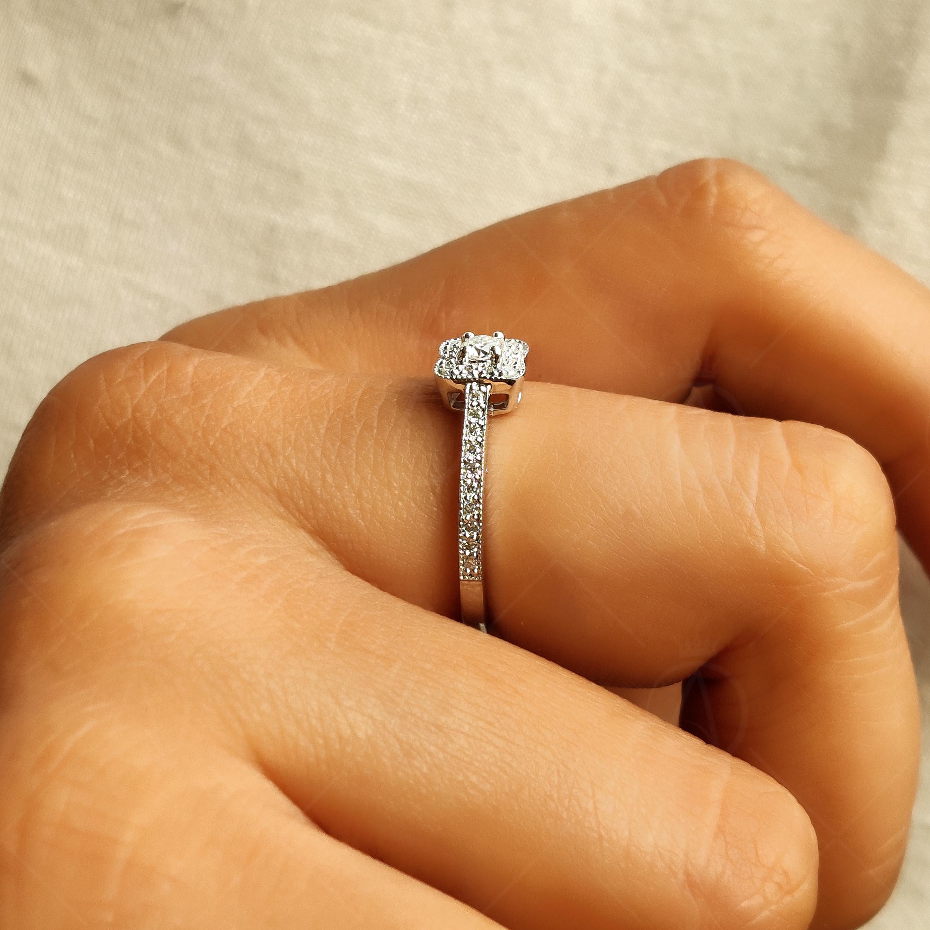 Vintage Inspired Moissanite Round Cut Halo Engagement Ring, Art Deco Heirloom Milgrain Promise Ring