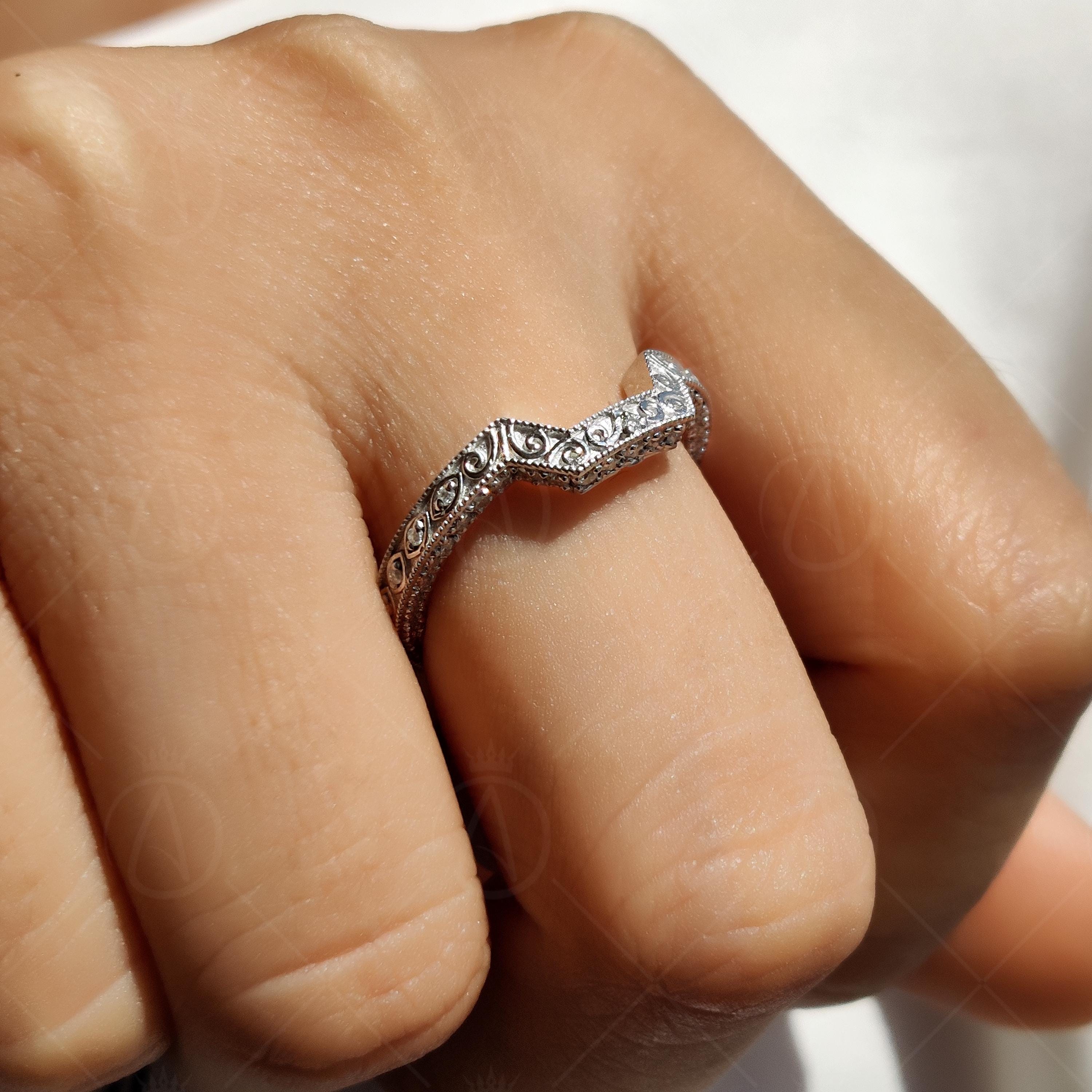 Engraved Curved Vintage Stackable Wedding Band