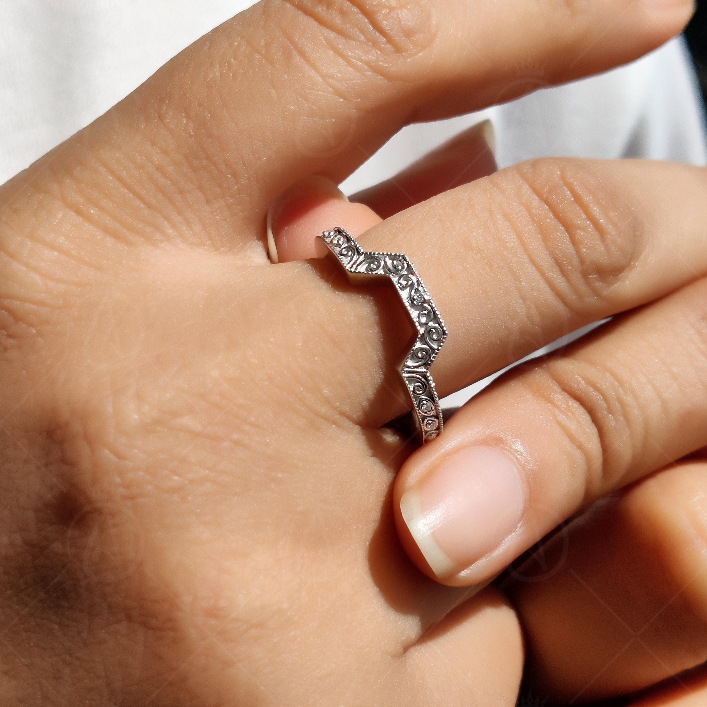 Engraved Curved Vintage Stackable Wedding Band