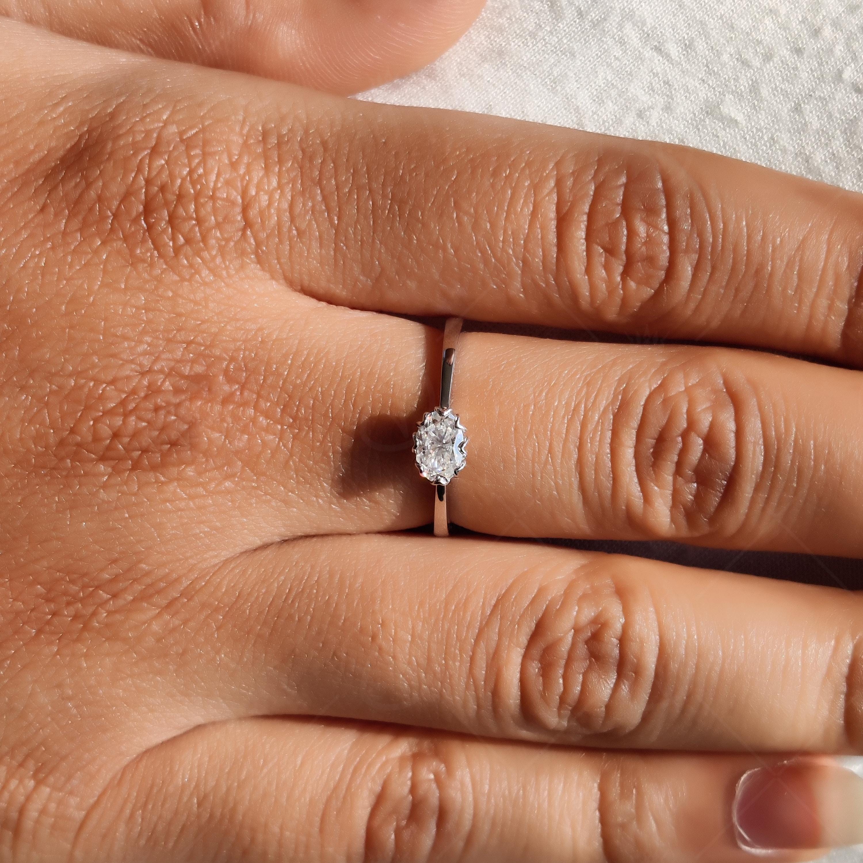 Tulip Setting Oval Cut Solitaire Moissanite Engagement Ring, Floral Solid Gold Art Deco Ring