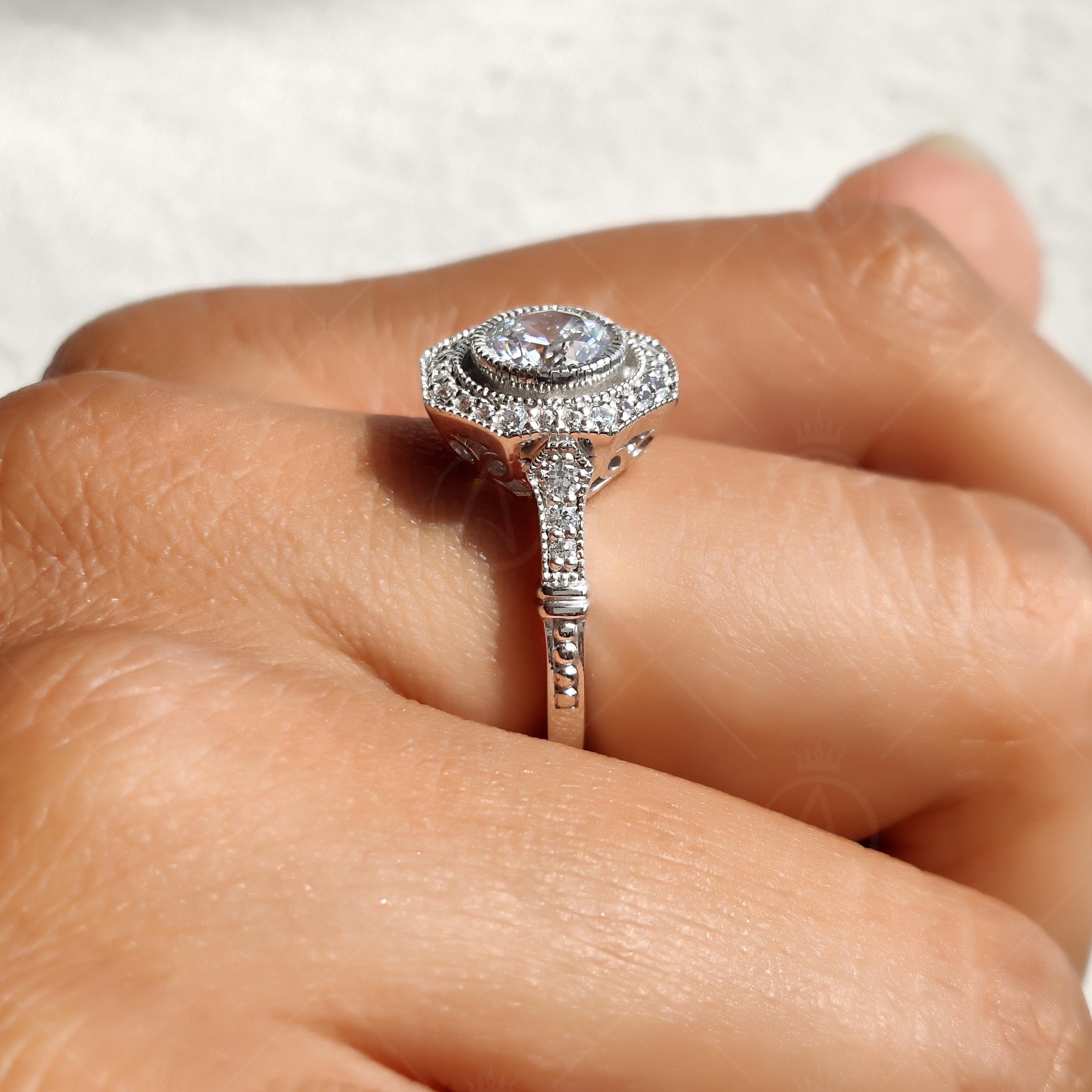 Octagon Shape Halo Engagement Ring For Women