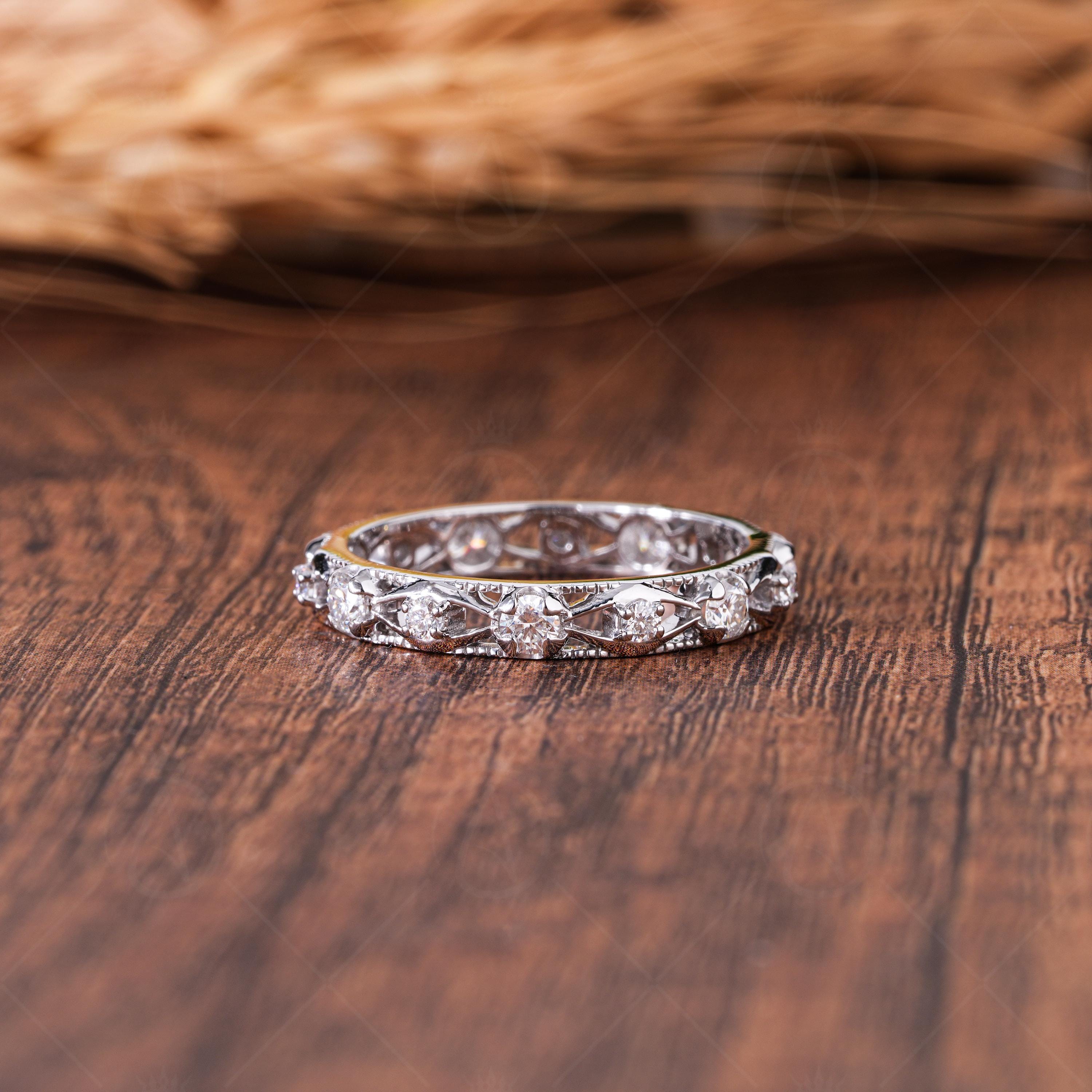 3.20mm Moissanite Full Eternity Wedding Band, Round Cut Bridal Matching Anniversary Band