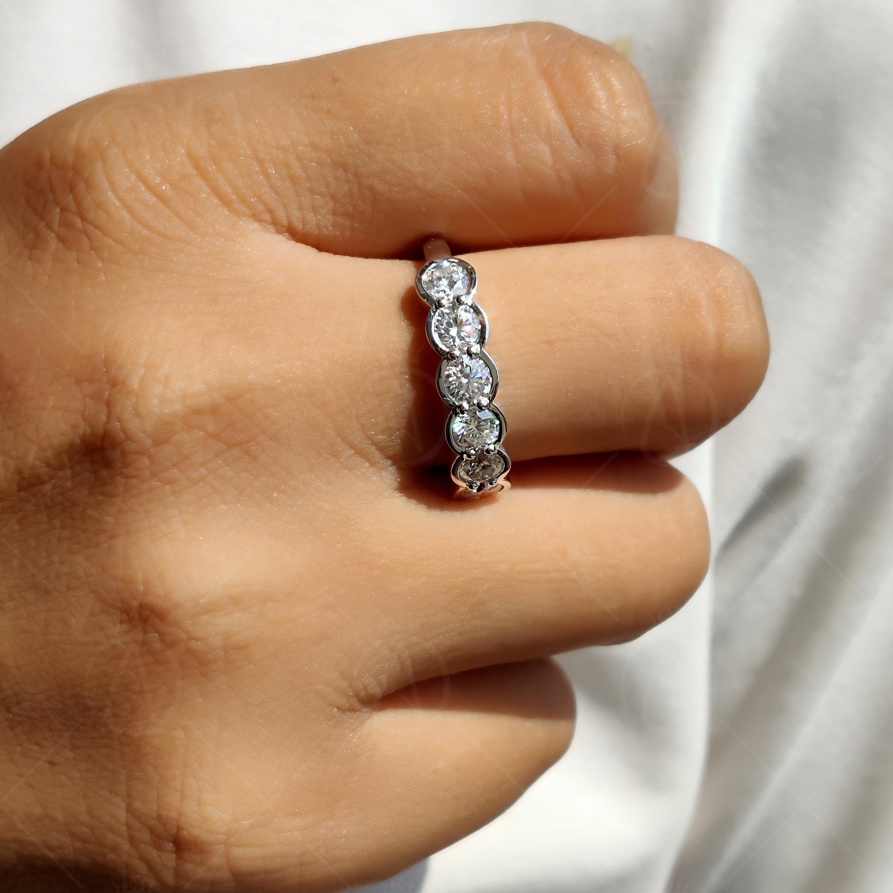 Lab Grown Diamond Wedding Band, Half Bezel Anniversary Ring
