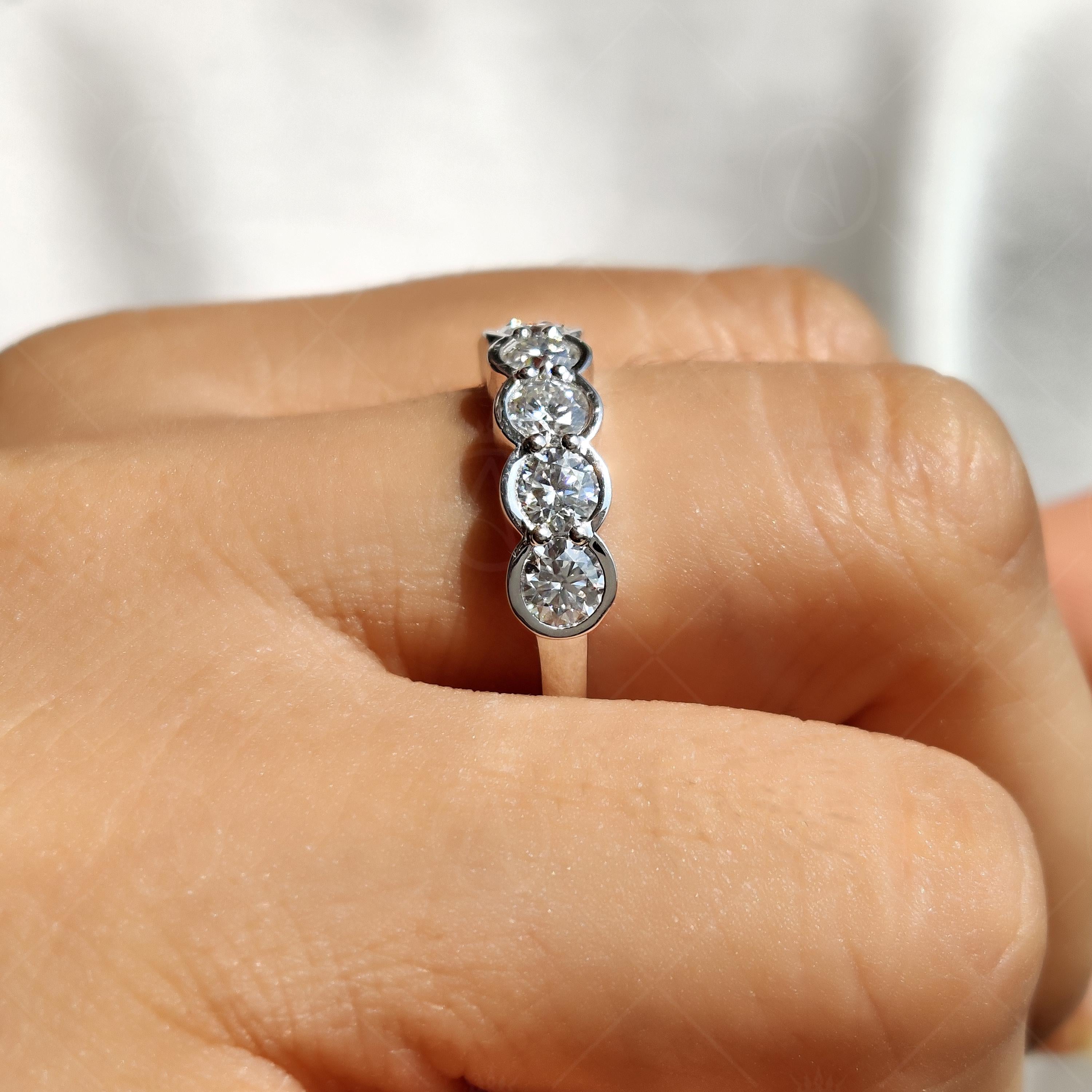 Lab Grown Diamond Wedding Band, Half Bezel Anniversary Ring
