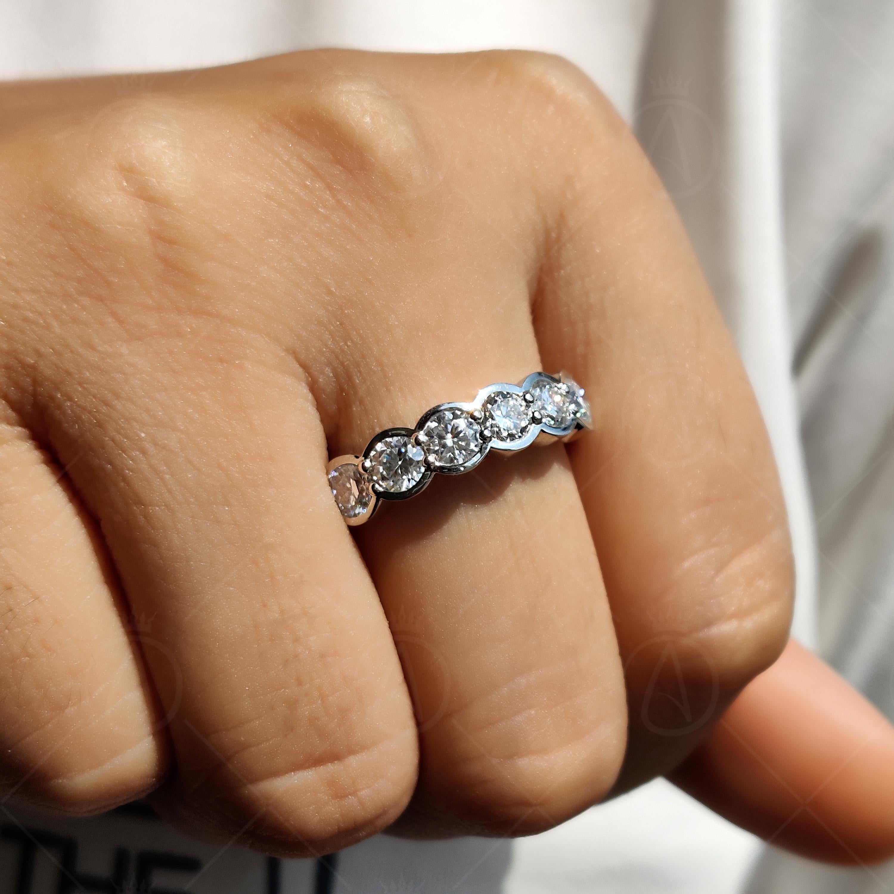 Lab Grown Diamond Wedding Band, Half Bezel Anniversary Ring