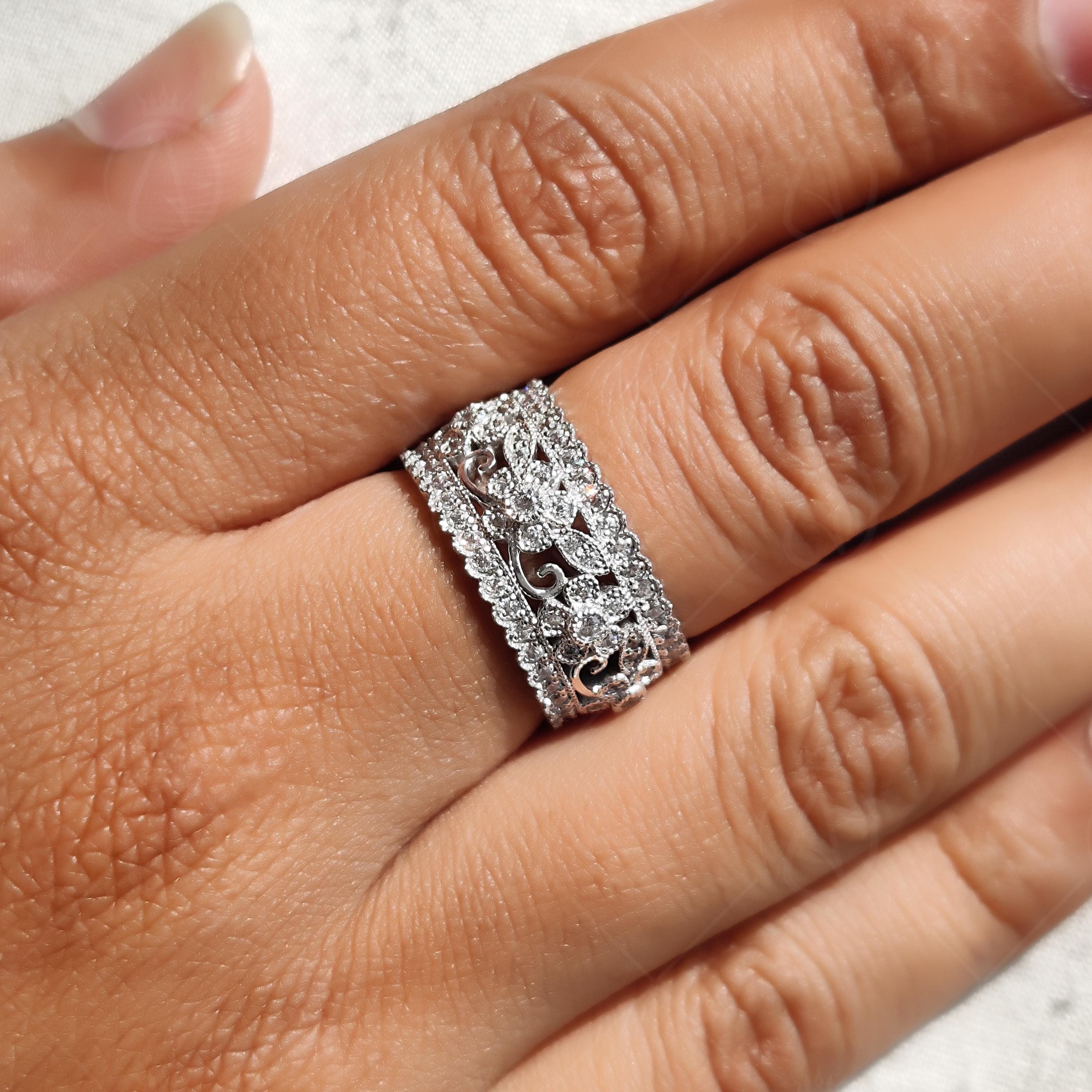 Vintage Floral Nature Inspired Wide Wedding Band