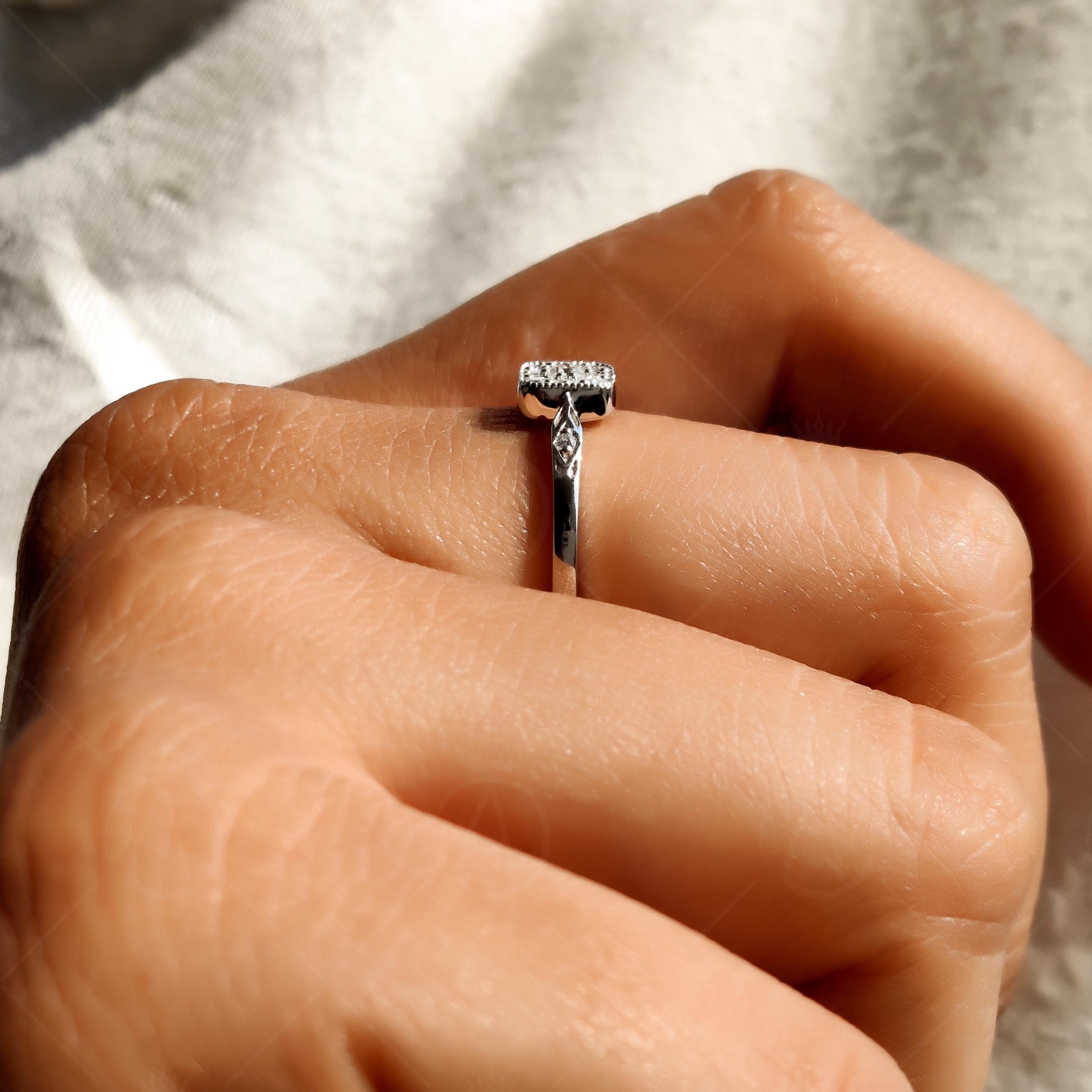 Vintage Moissanite Engagement Ring, Square Halo Cluster Ring, Art Deco Filigree Ring, Milgrain Antique Style Promise Ring