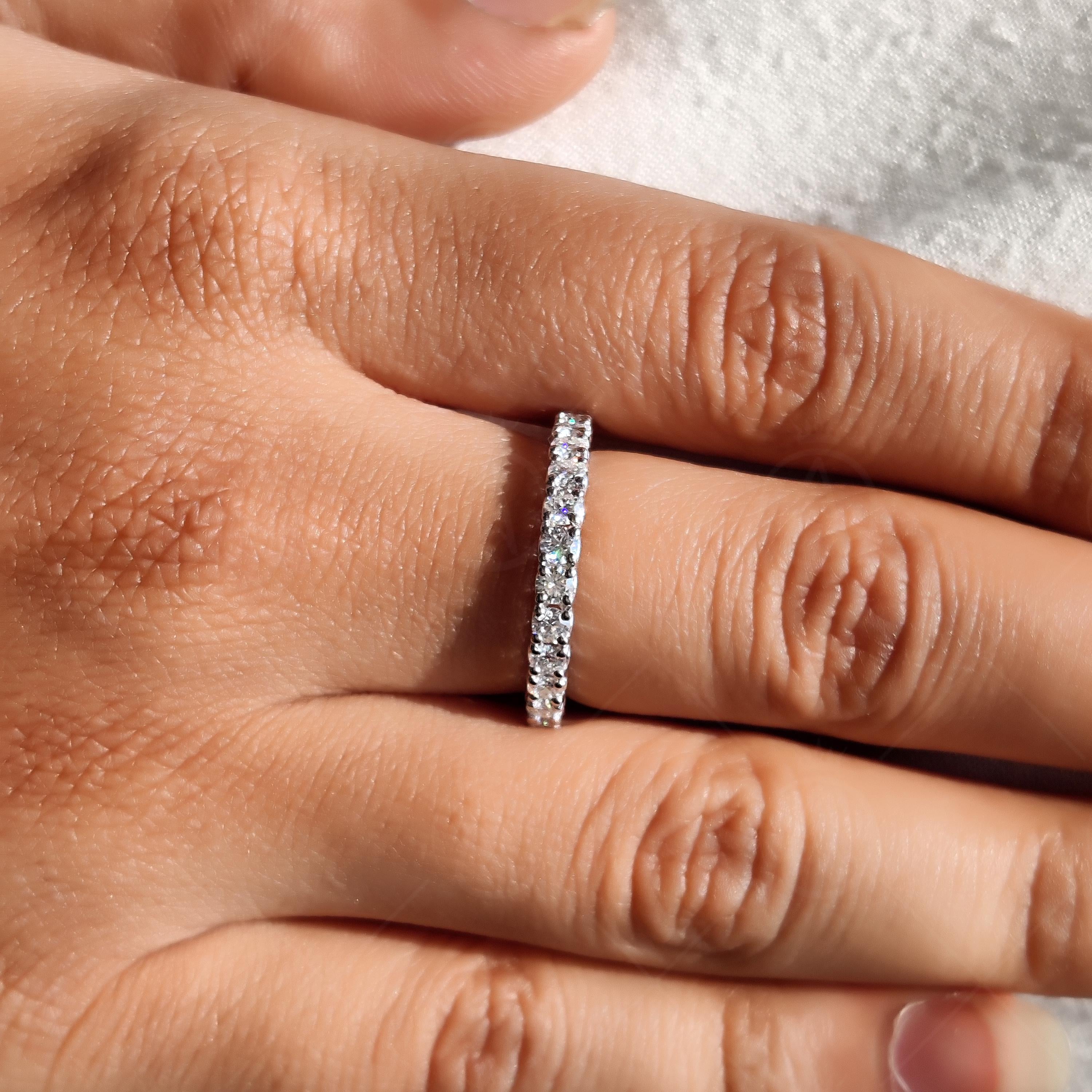 Art Deco Moissanite Wedding Band, Milgrain Half Eternity Vintage Style Matching Band