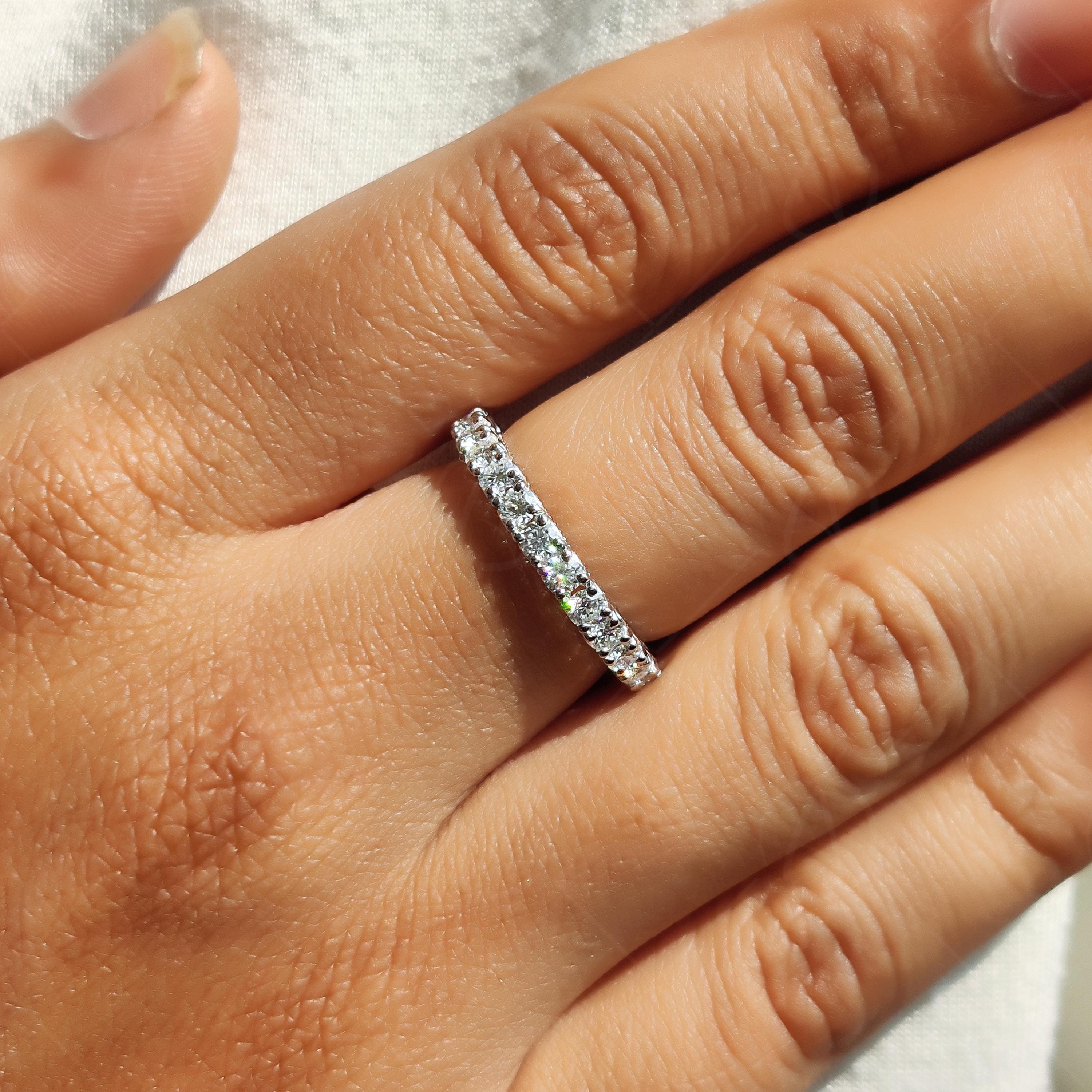 Art Deco Moissanite Wedding Band, Milgrain Half Eternity Vintage Style Matching Band