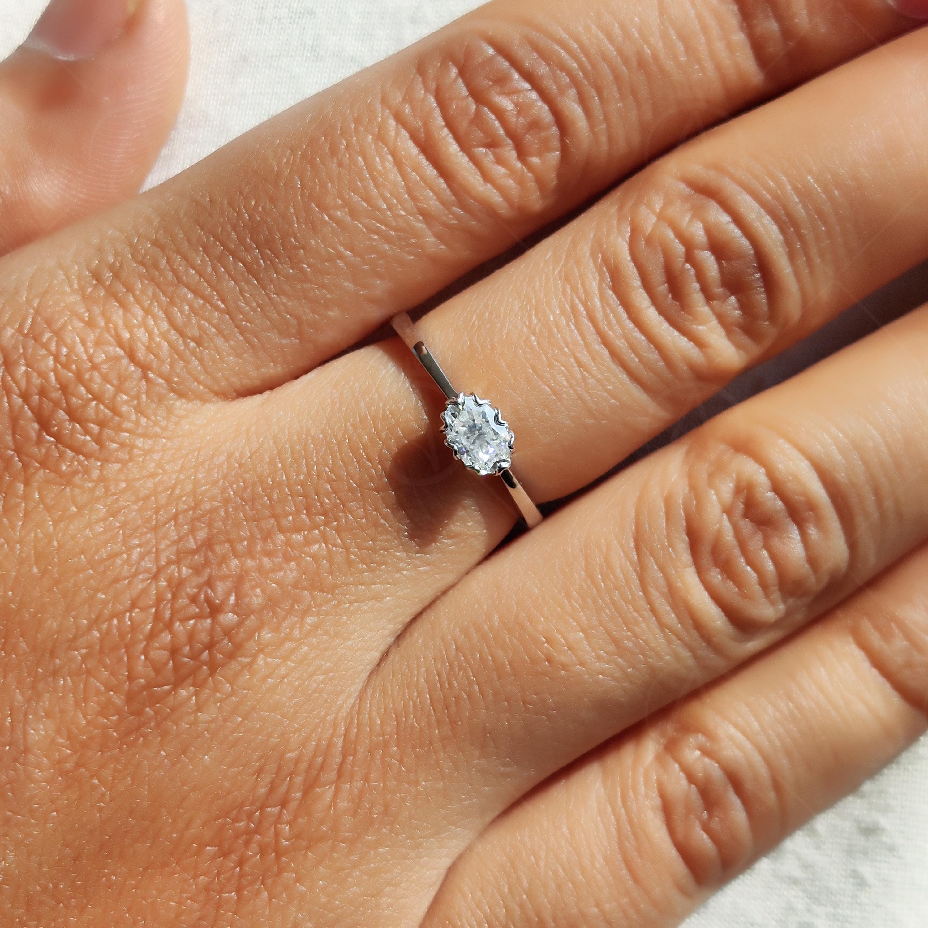 Tulip Setting Oval Cut Solitaire Moissanite Engagement Ring, Floral Solid Gold Art Deco Ring