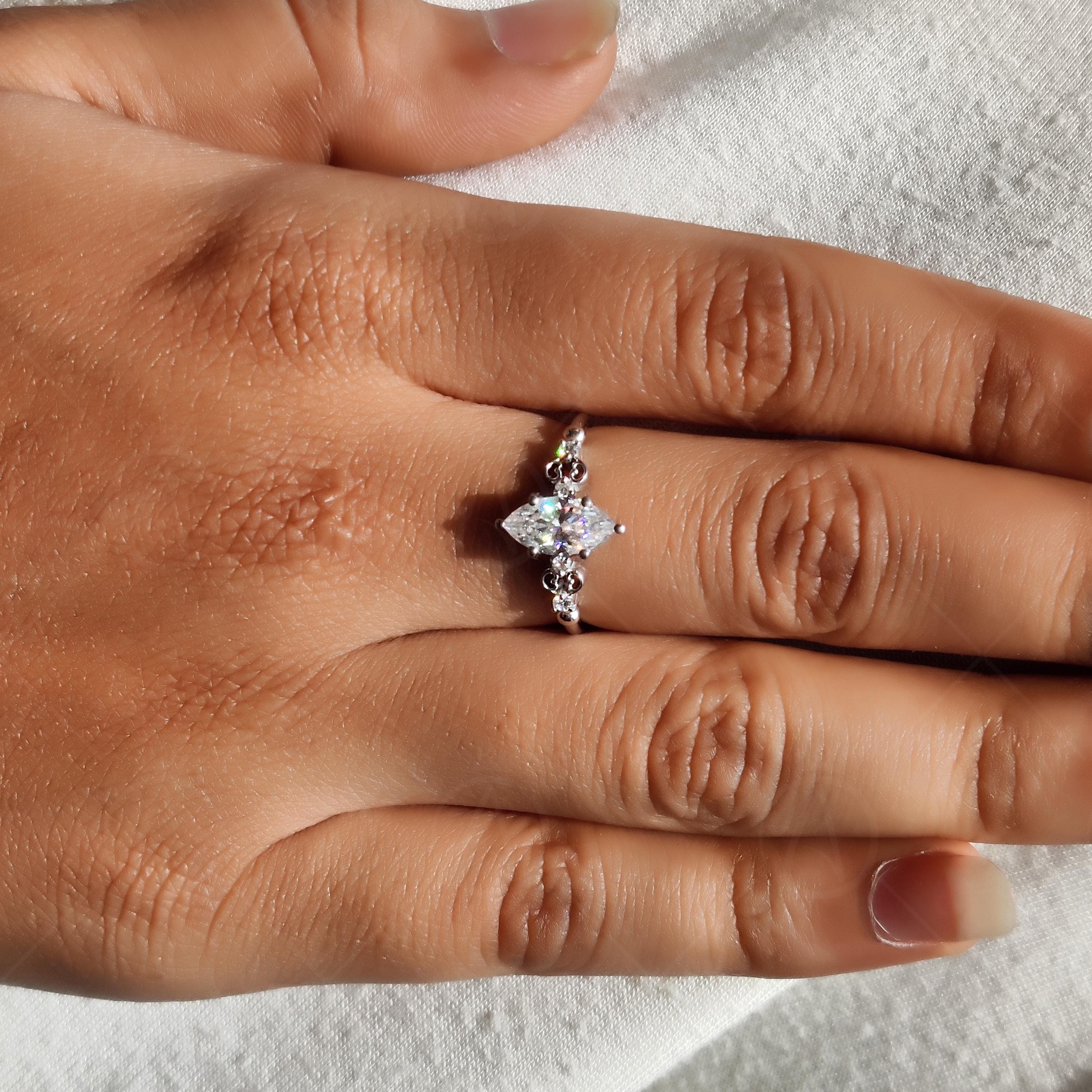 Vintage Marquise Cut Moissanite Engagement Ring, Five Stones Unique Art Deco Minimalist Ring