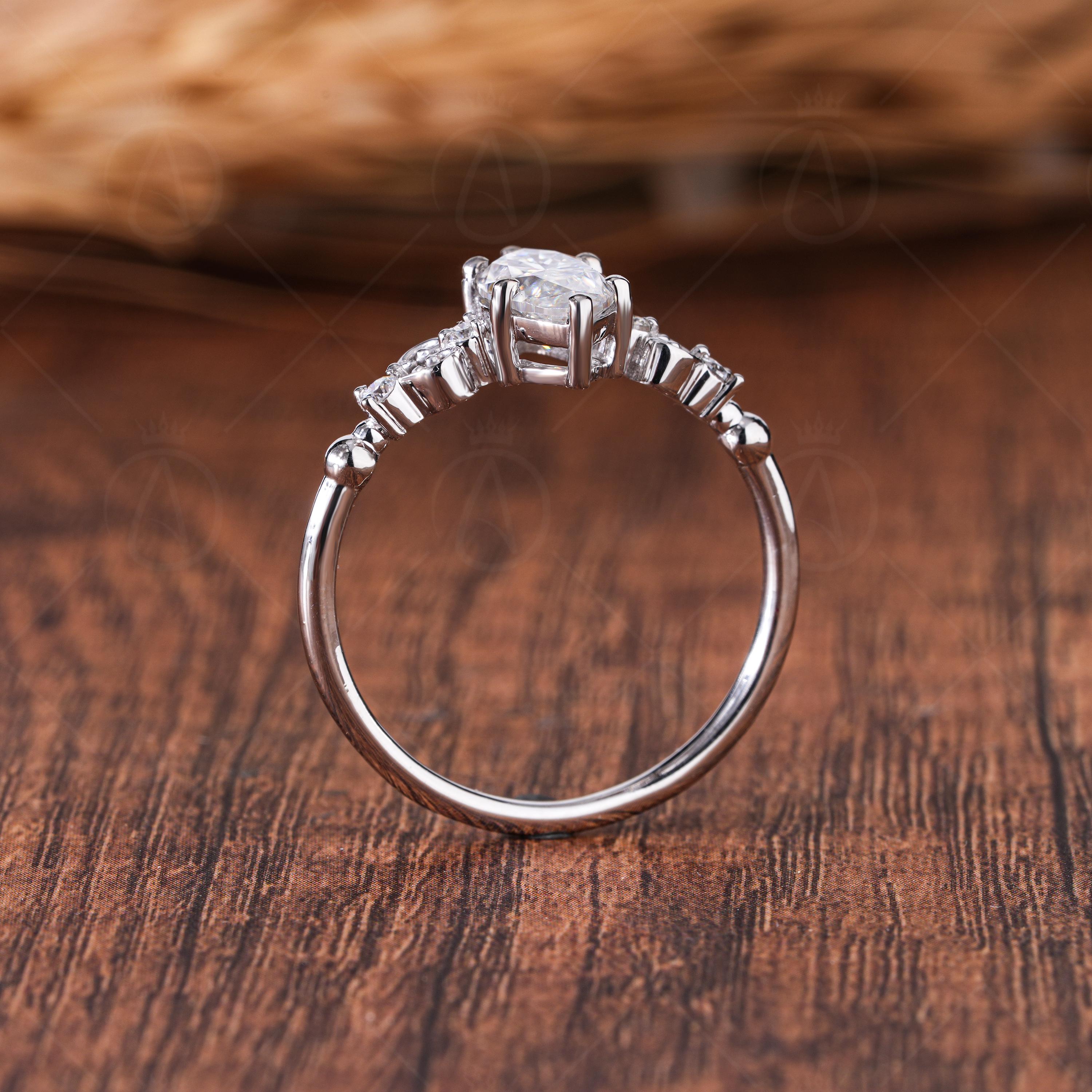 Vintage Marquise Cut Moissanite Engagement Ring, Five Stones Unique Art Deco Minimalist Ring