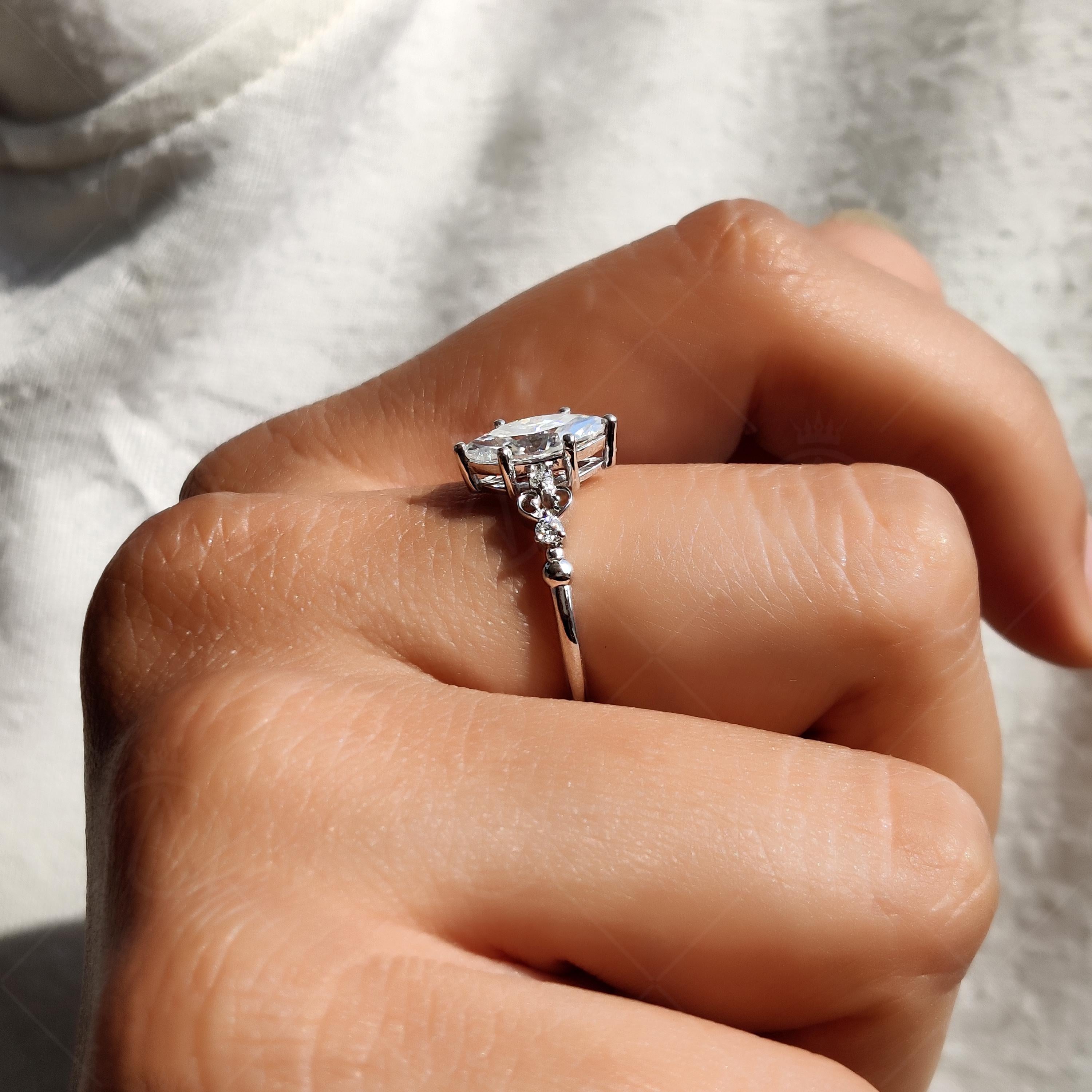 Vintage Marquise Cut Moissanite Engagement Ring, Five Stones Unique Art Deco Minimalist Ring