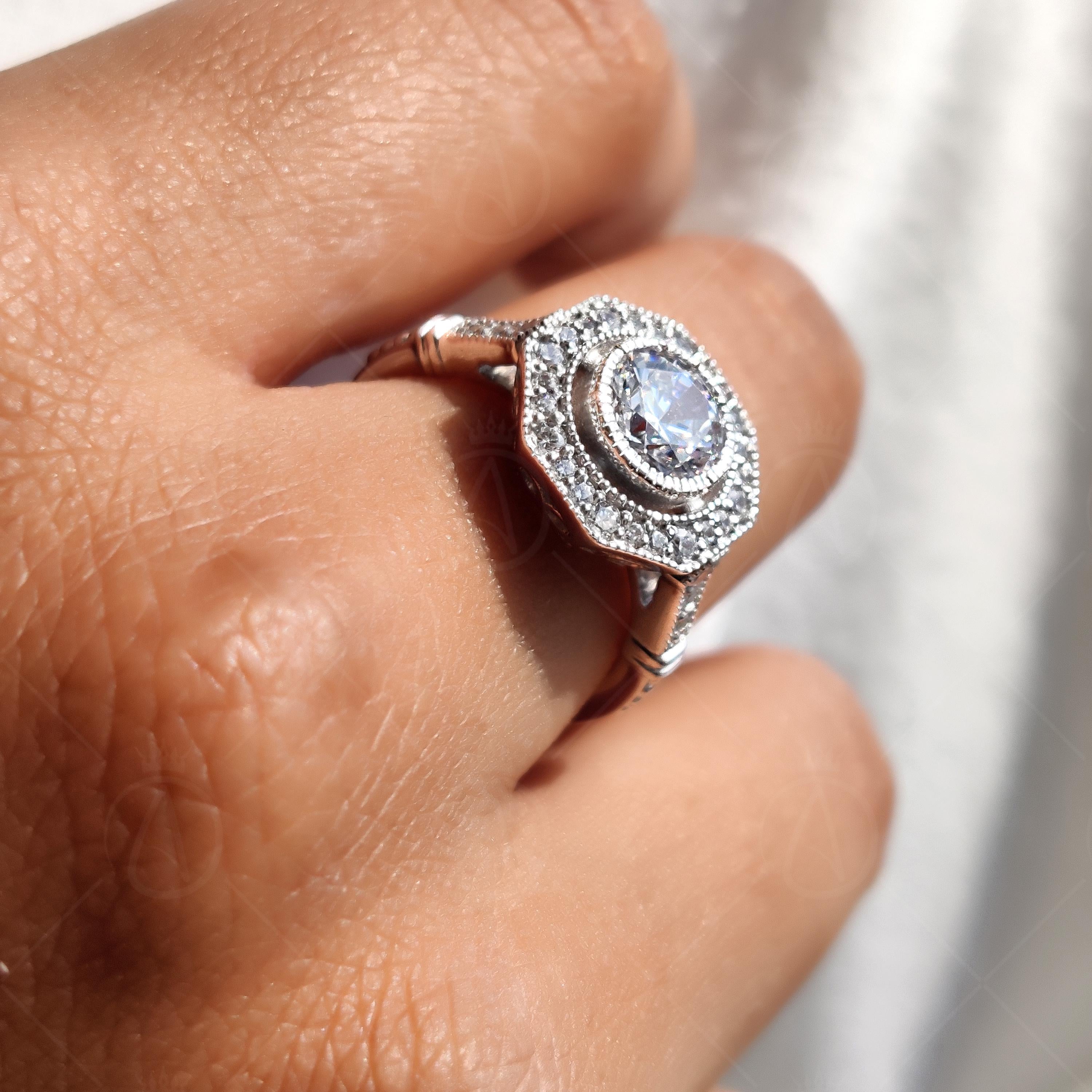 Octagon Shape Halo Engagement Ring For Women