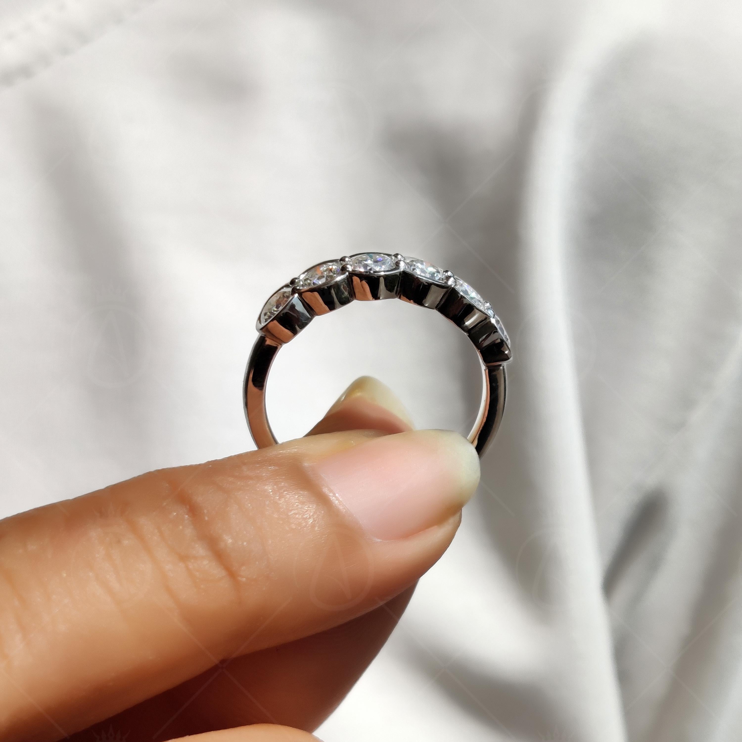 Lab Grown Diamond Wedding Band, Half Bezel Anniversary Ring
