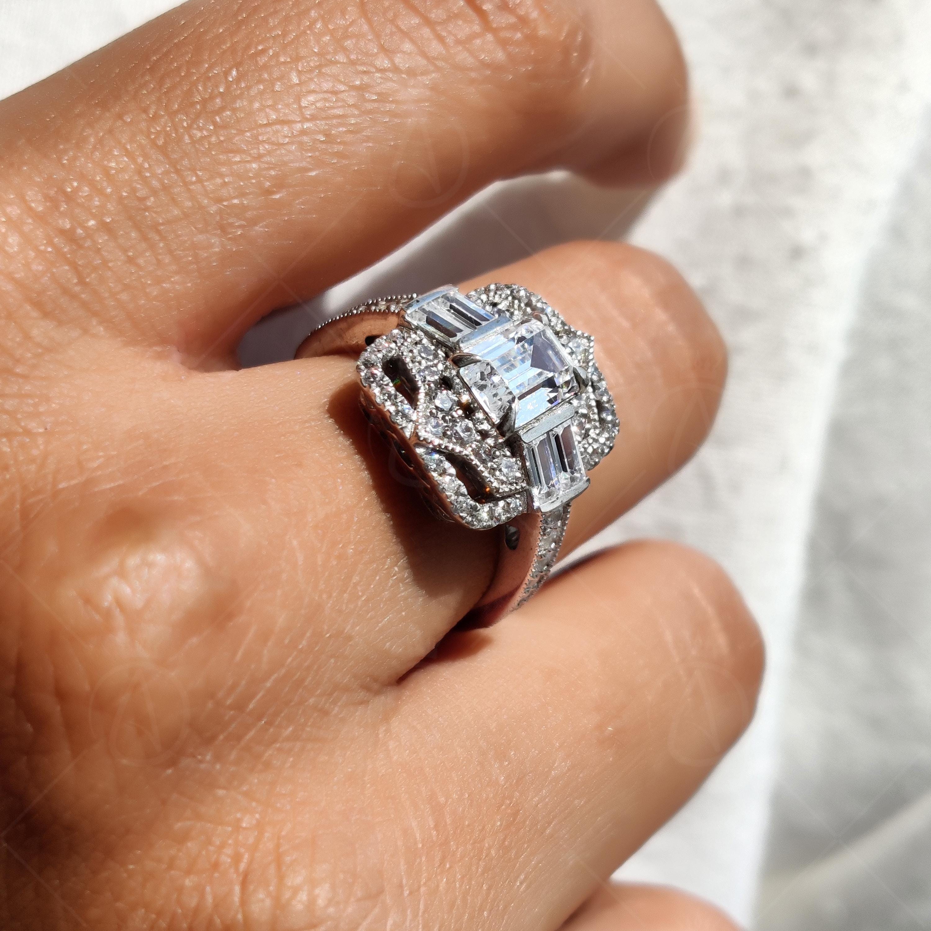 Emerald Cut Art Deco Moissanite Engagement Ring
