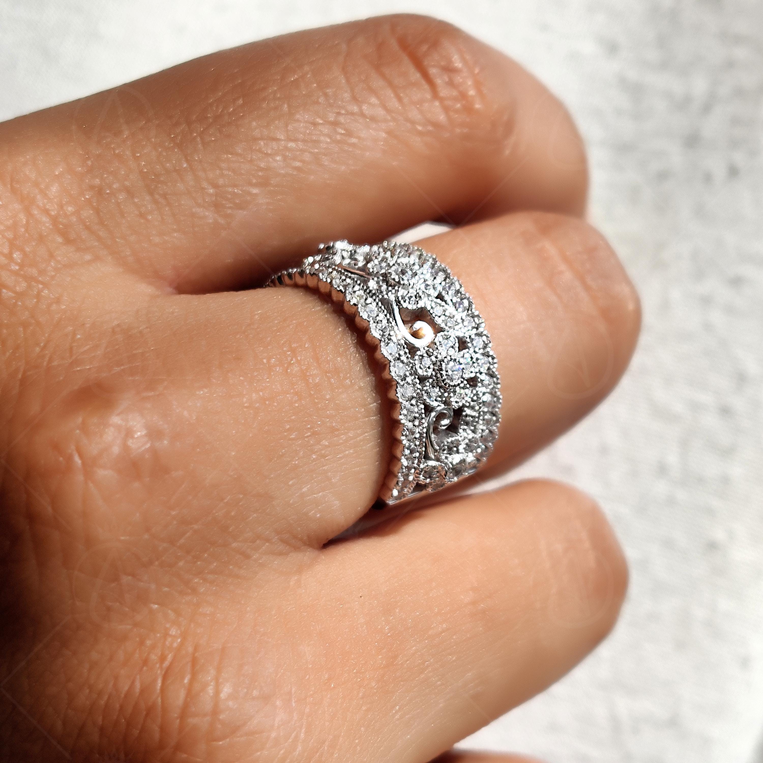 Vintage Floral Nature Inspired Wide Wedding Band