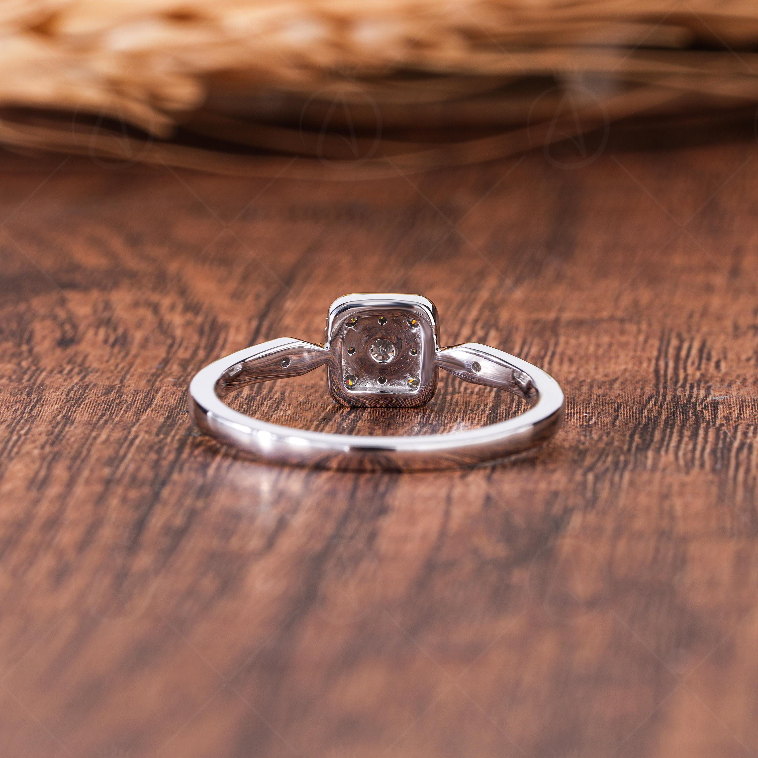 Vintage Moissanite Engagement Ring, Square Halo Cluster Ring, Art Deco Filigree Ring, Milgrain Antique Style Promise Ring