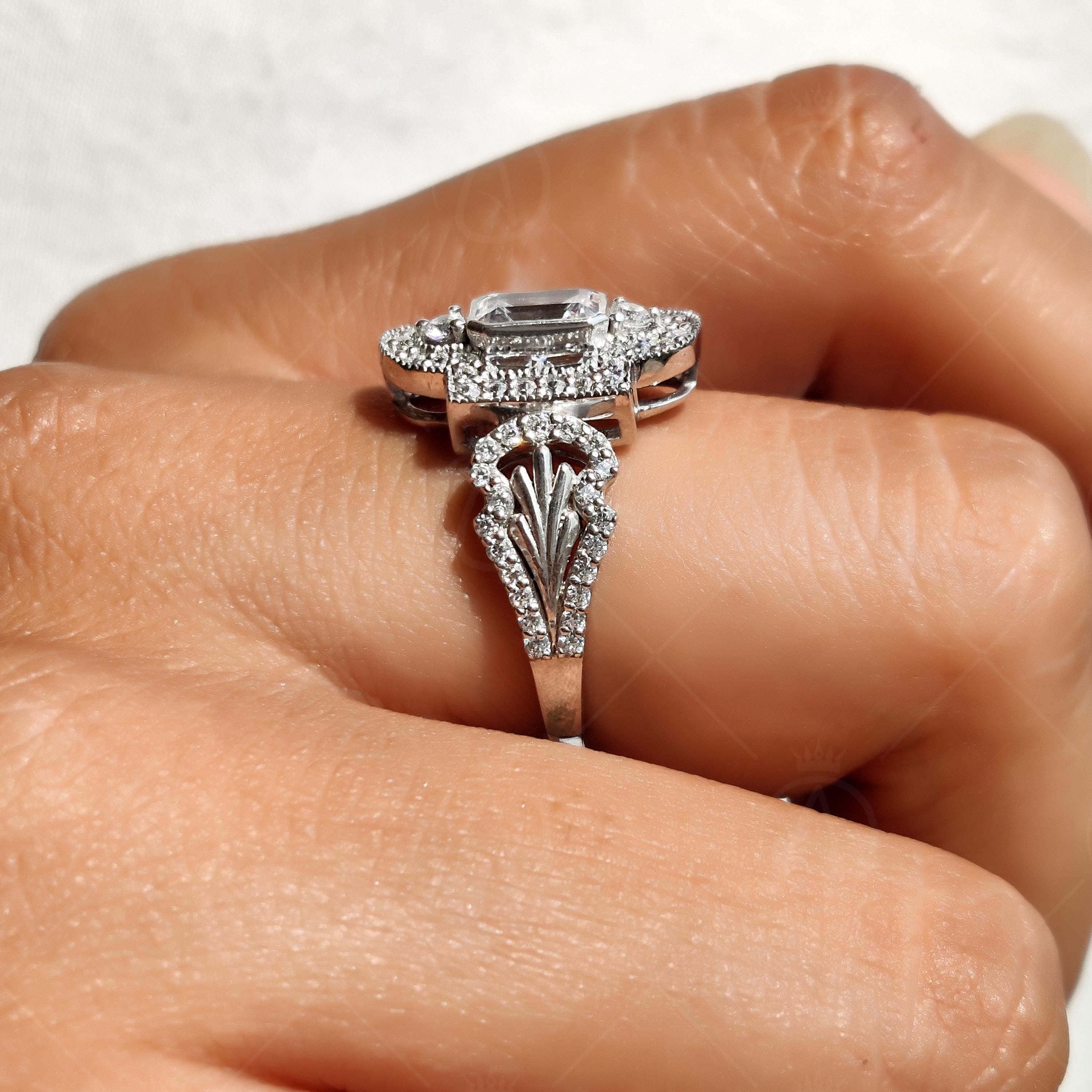 Unique Emerald Cut Vintage Milgrain Engagement Ring
