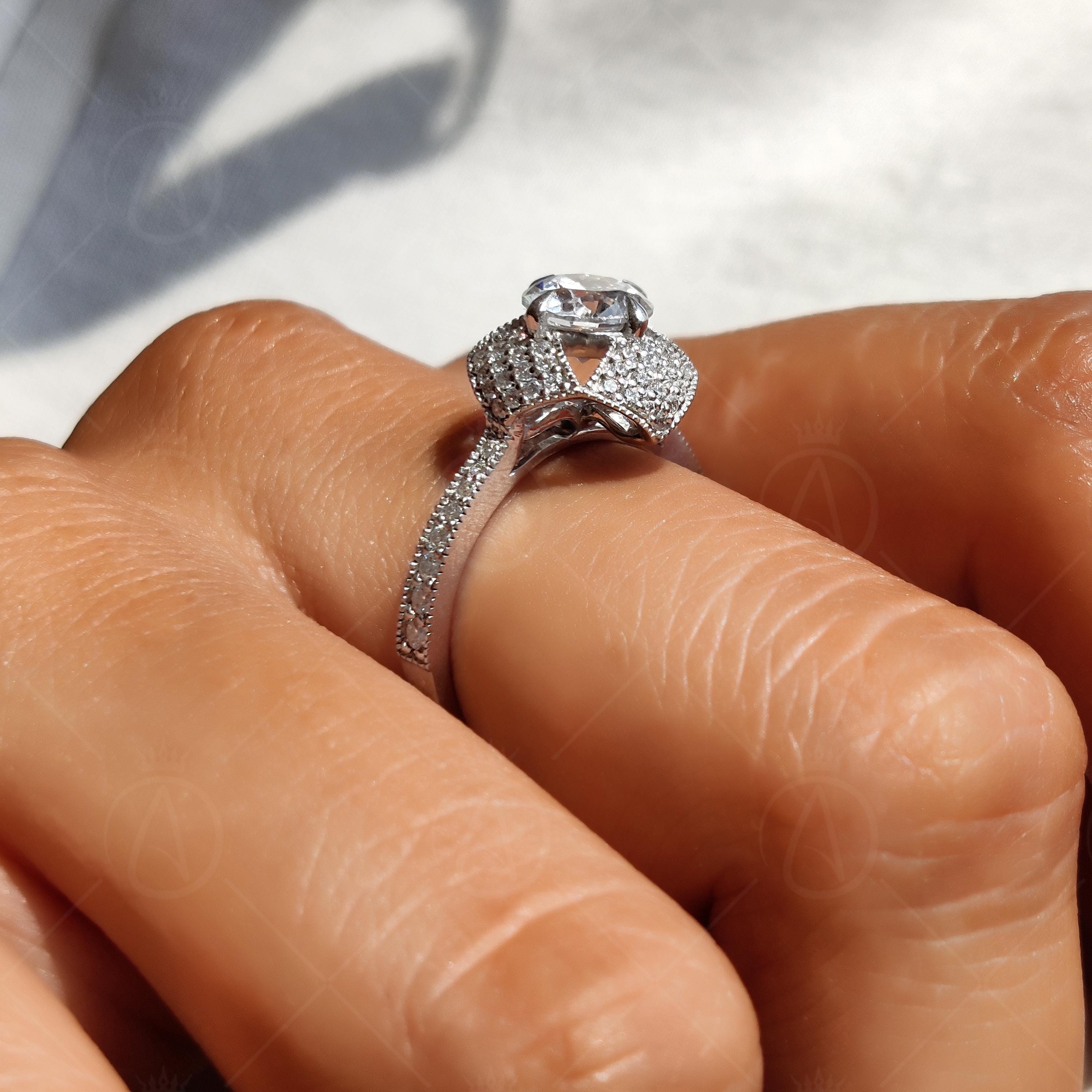 Art Deco Milgrain Unique Moissanite Engagement Ring