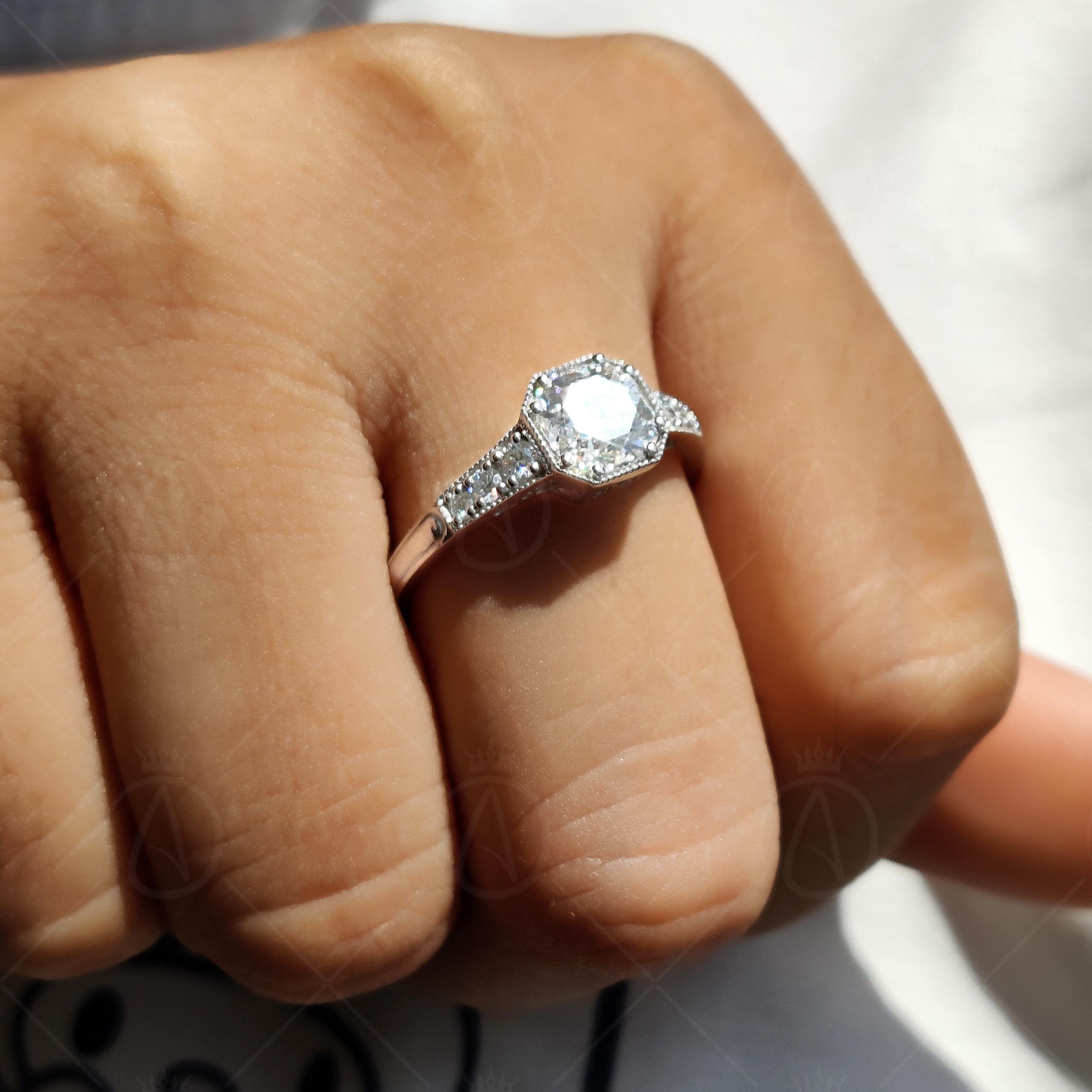 Cushion Cut Moissanite Art Deco Engagement Ring
