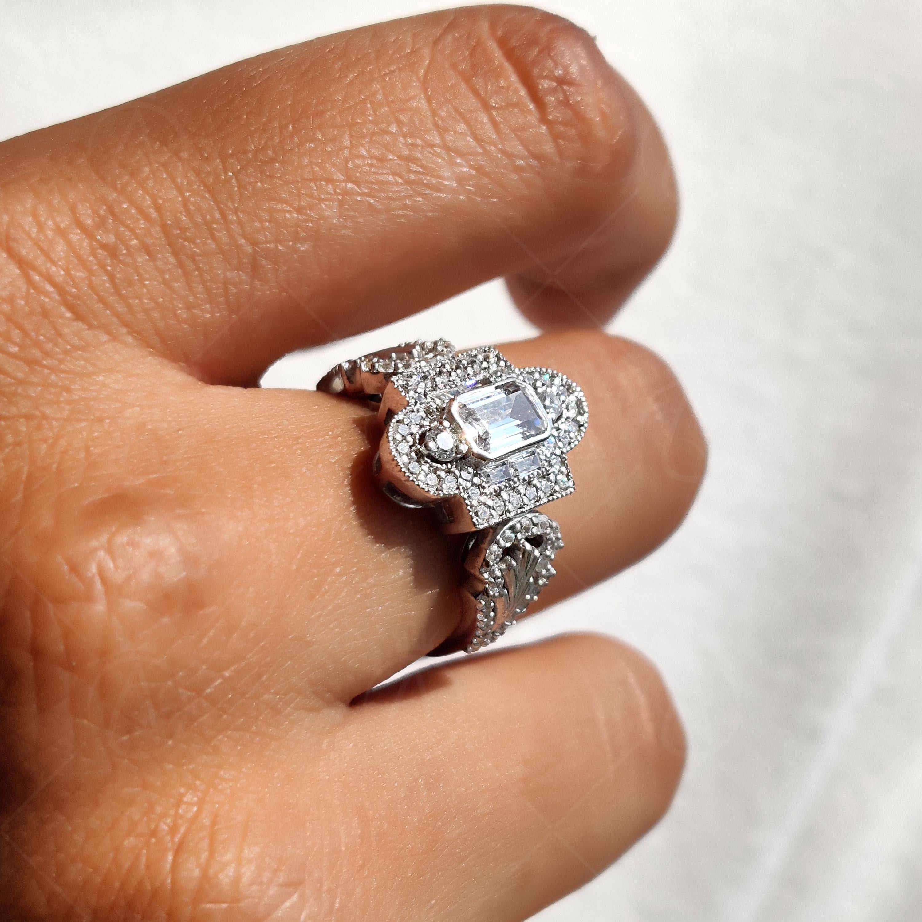 Unique Emerald Cut Vintage Milgrain Engagement Ring