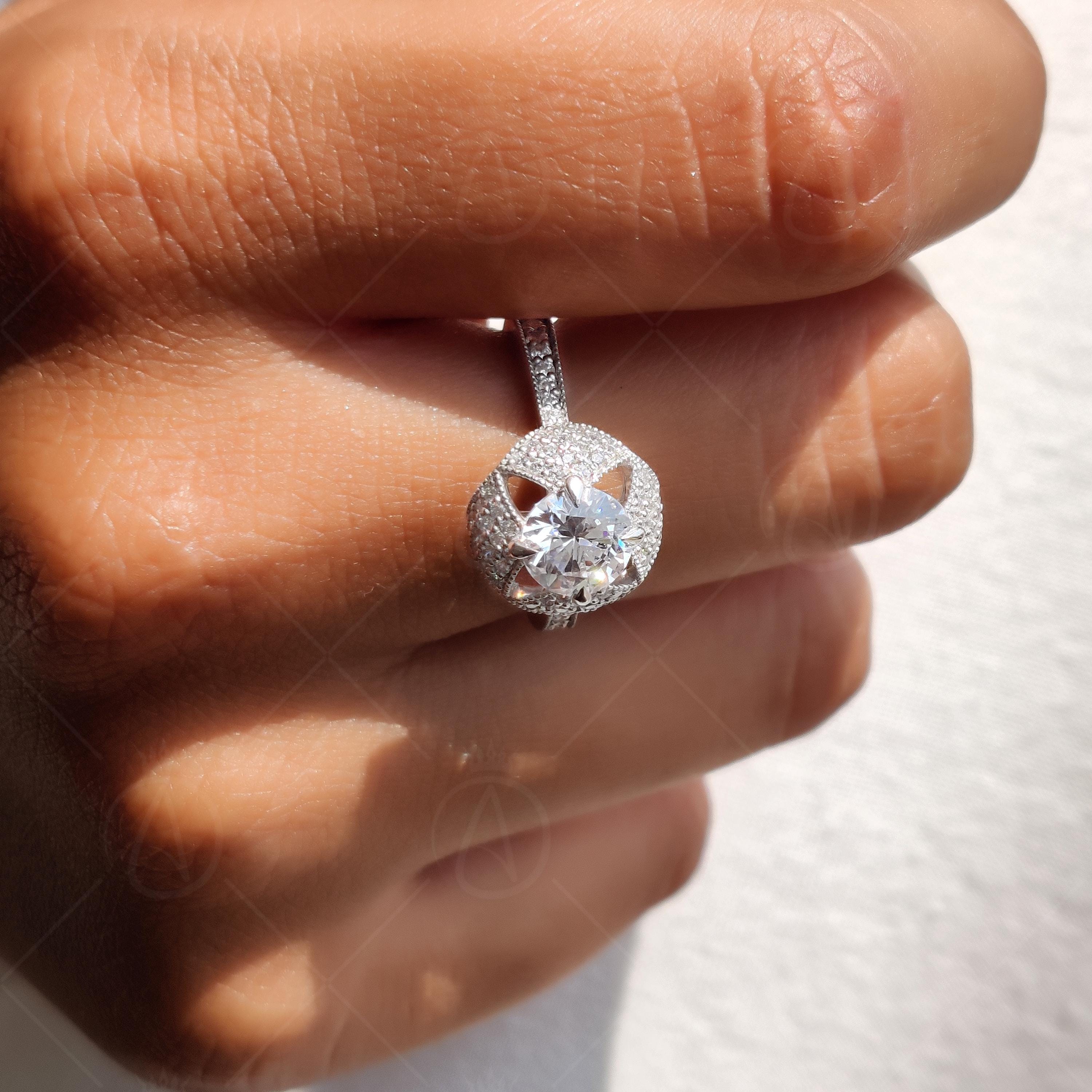 Art Deco Milgrain Unique Moissanite Engagement Ring