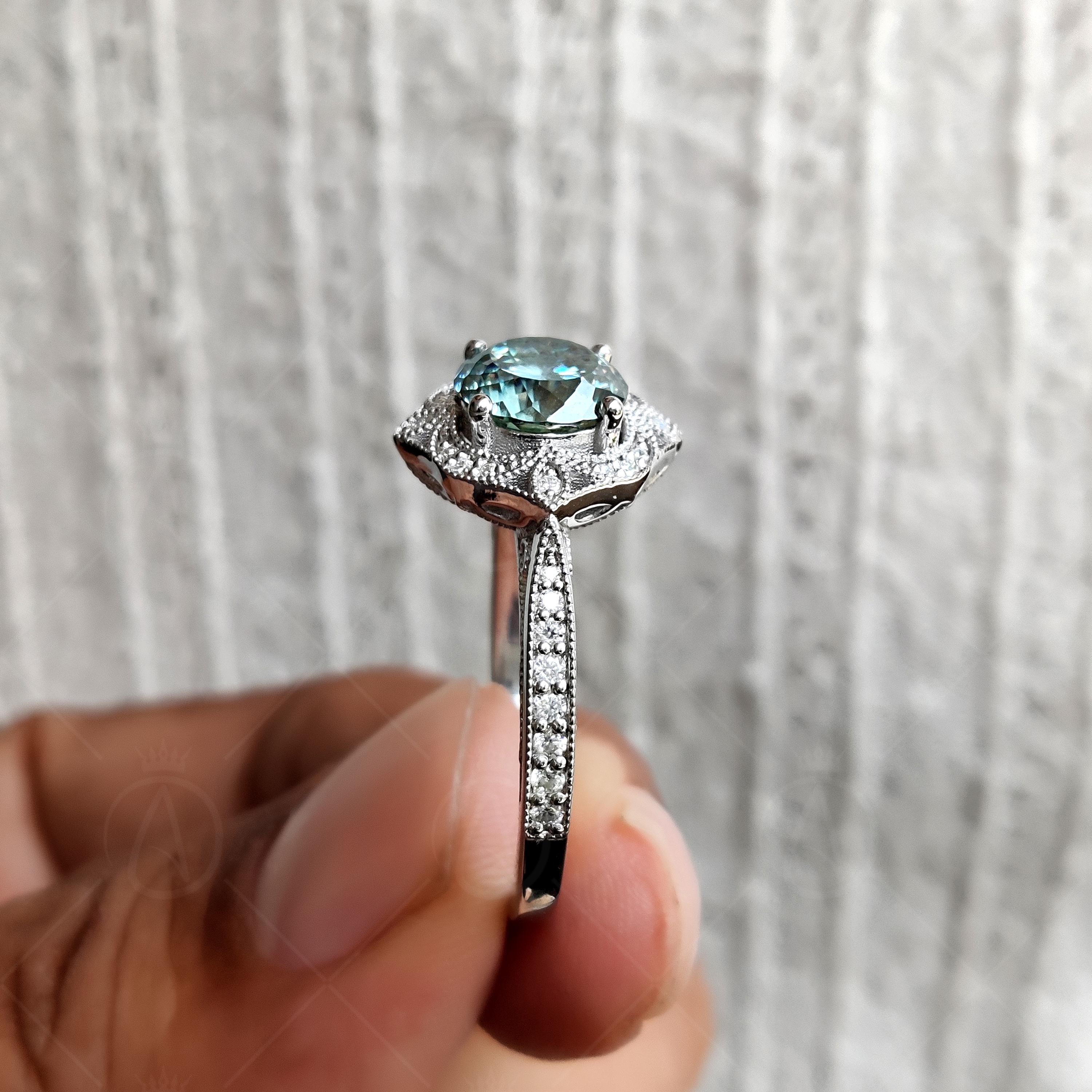 Portuguese Cut Vintage Halo Engagement Ring