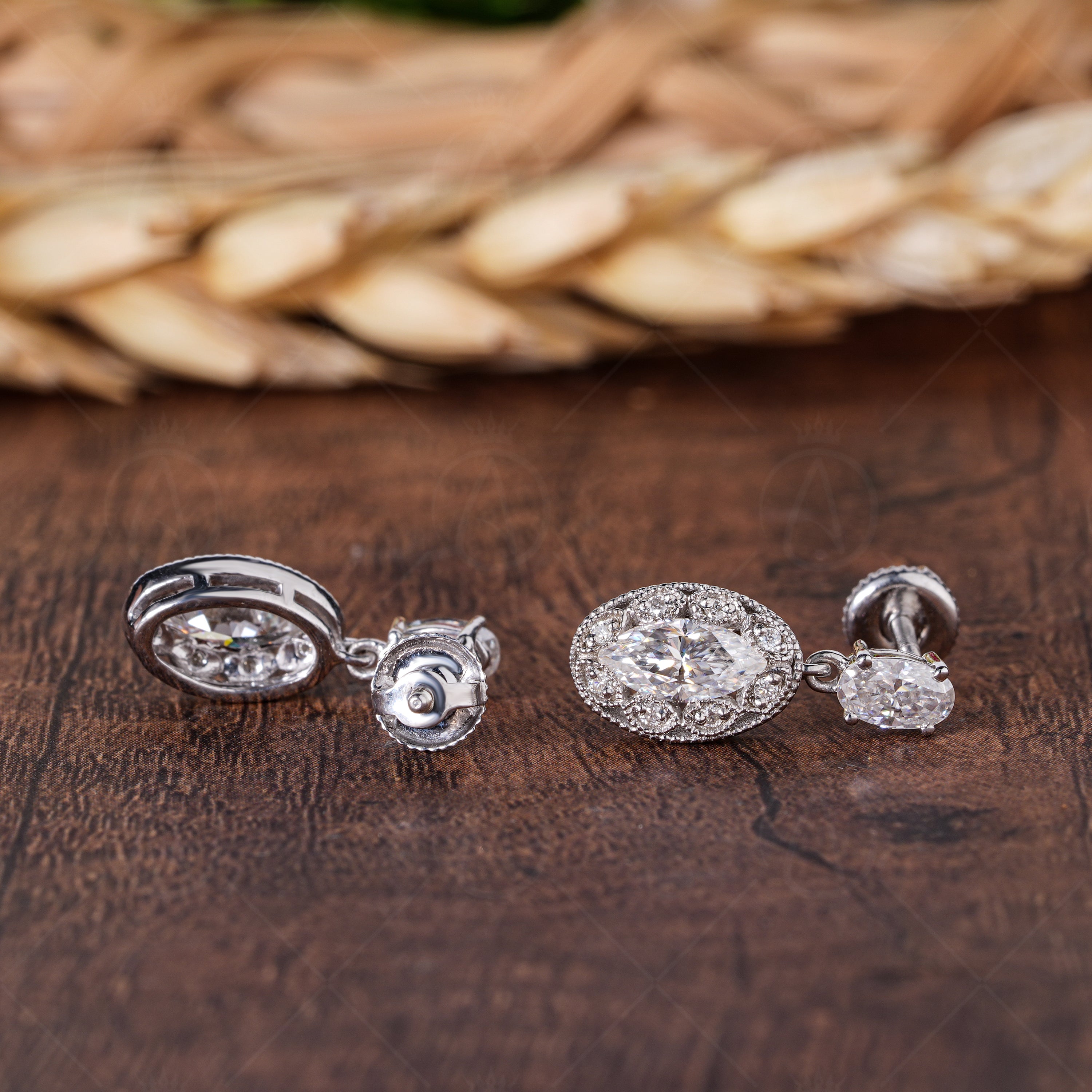 Unique Drop Stud Earrings For Women, Art Deco Vintage Statement Earrings, Moissanite Marquise Studs, Bridesmaid Gifts