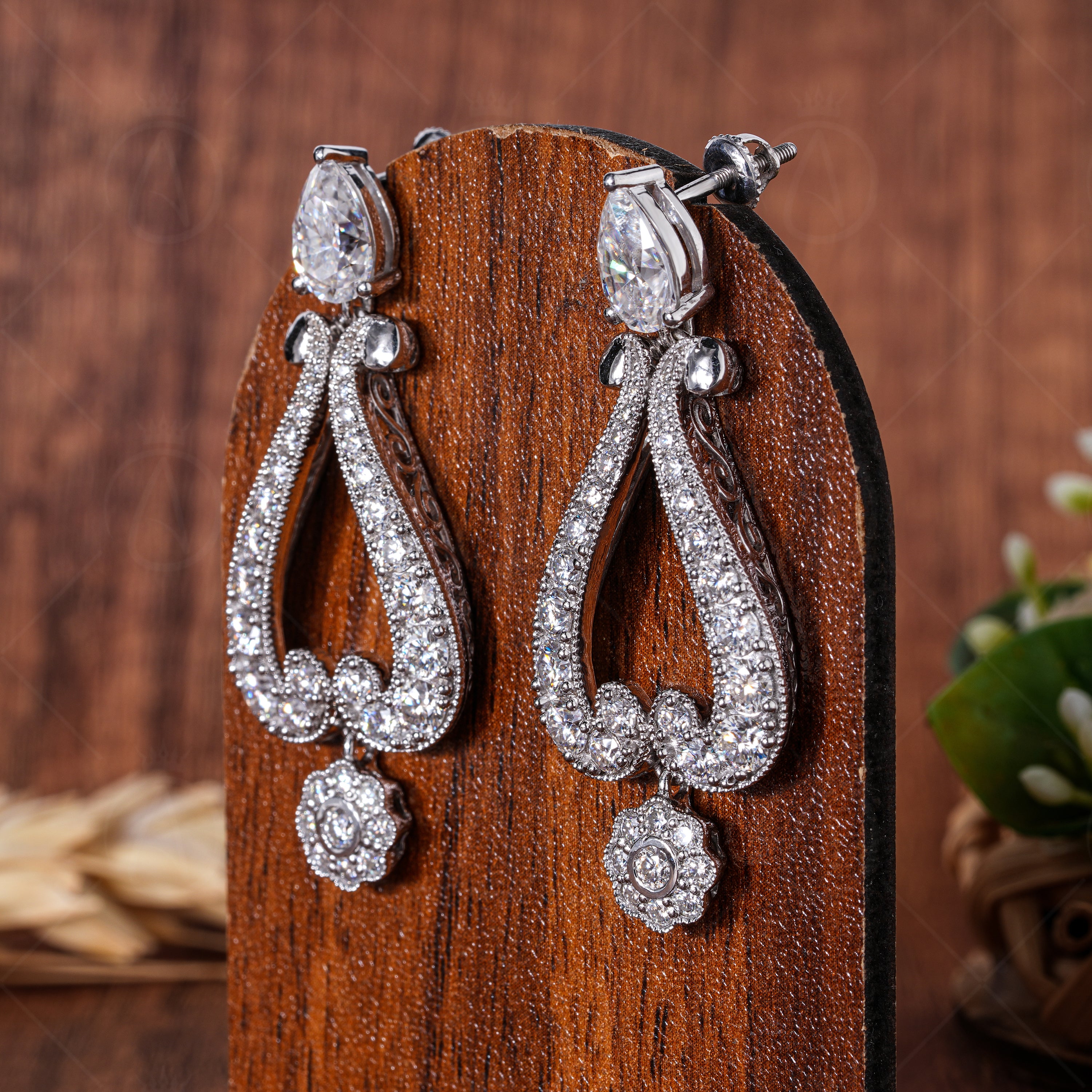 Vintage Drop Chain Stud Earrings For Women, Unique Moissanite Teardrop Dangling Earrings, Milgrain Art Deco Earrings