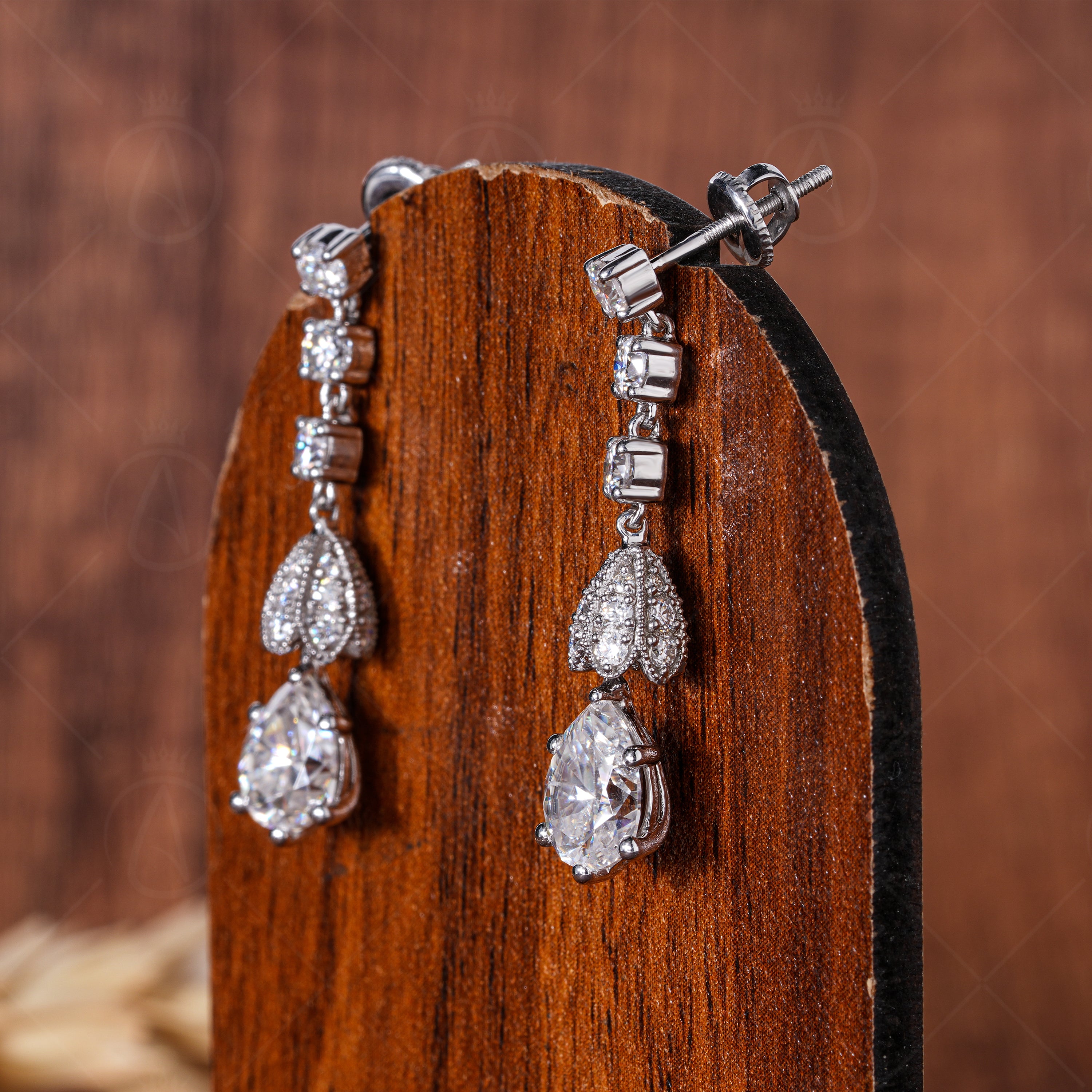 Chain Drop Stud Earrings For Women, Dangling Chain Earrings, Vintage Art Deco Unique Long Earrings, Pear Moissanite Earrings