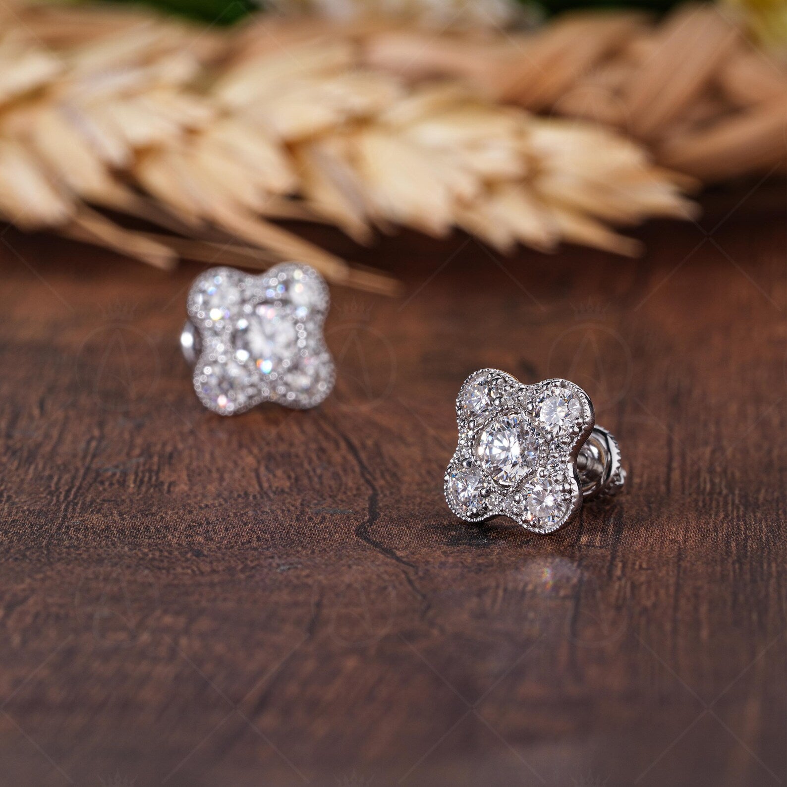 Flower Shape Moissanite Stud Earrings For Women