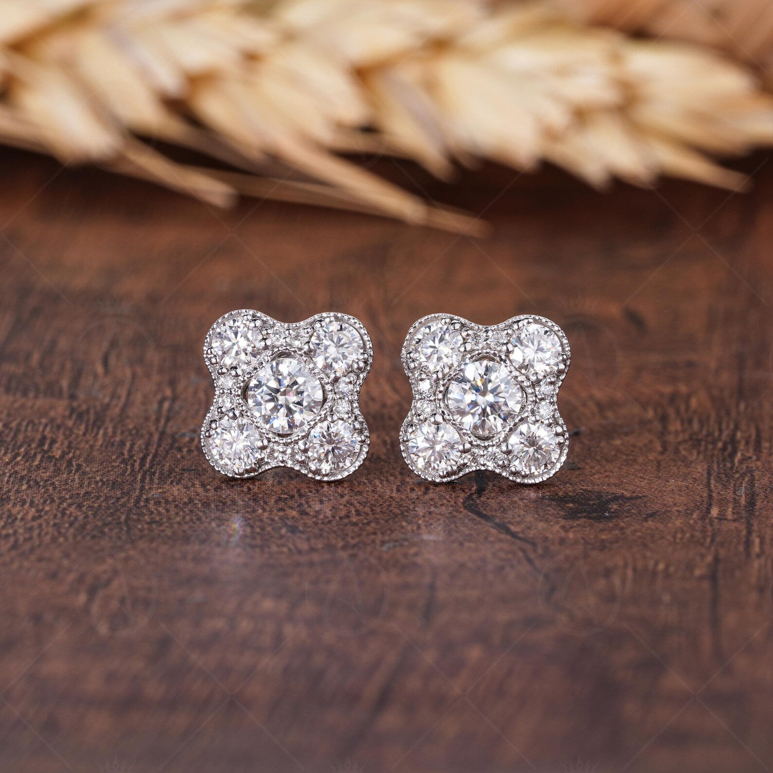 Flower Shape Moissanite Stud Earrings For Women