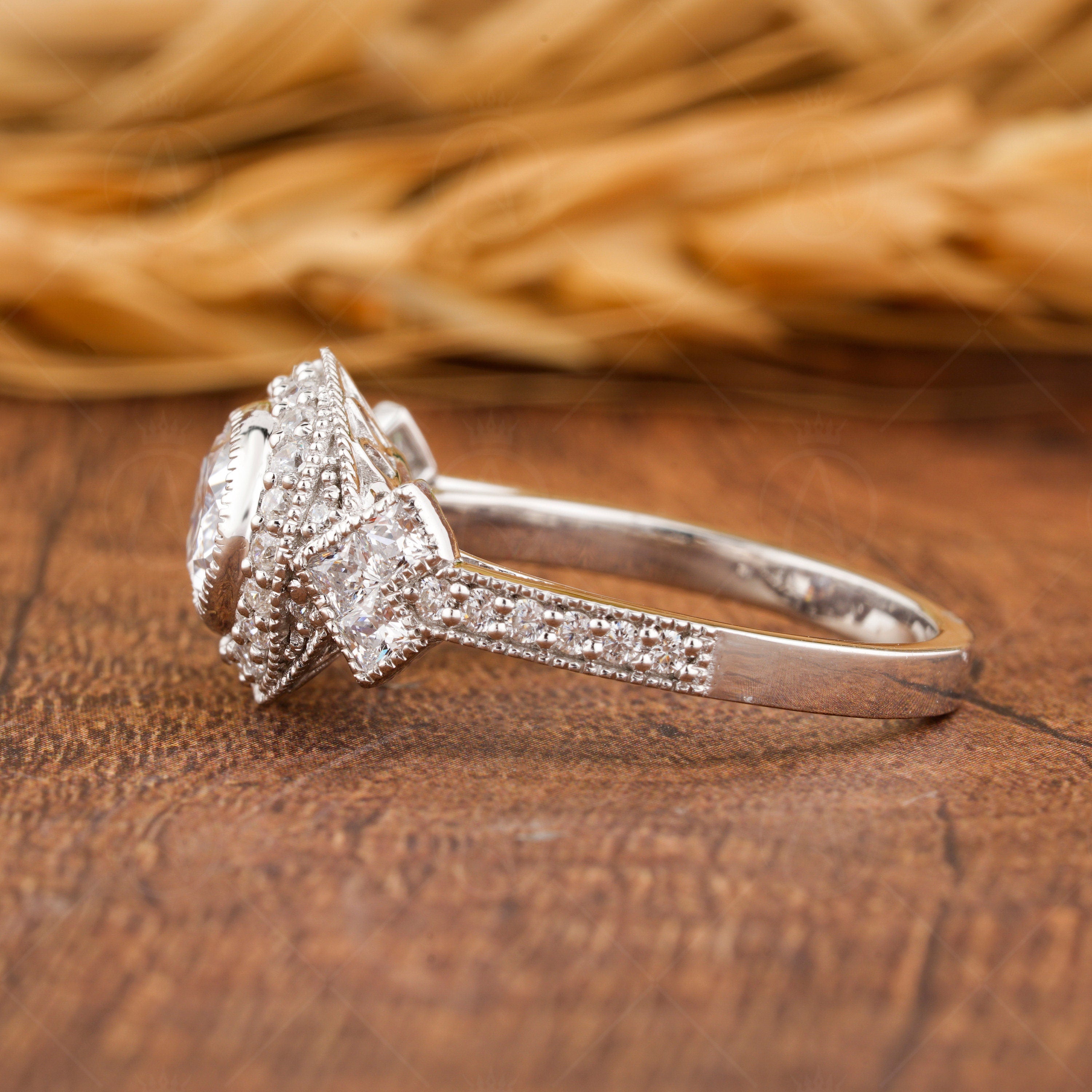 Vintage Art Deco Oval Cut Halo Engagement Ring